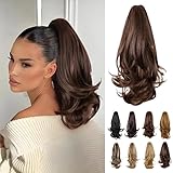 JVILO Ponytail Extension 16 Inch Claw Clip Pony Tails Hair Extensions Soft Natural Looking Synthetic Clip in Ponytail Brown Ponytail Extension for Women (Mixed Dark Brown)