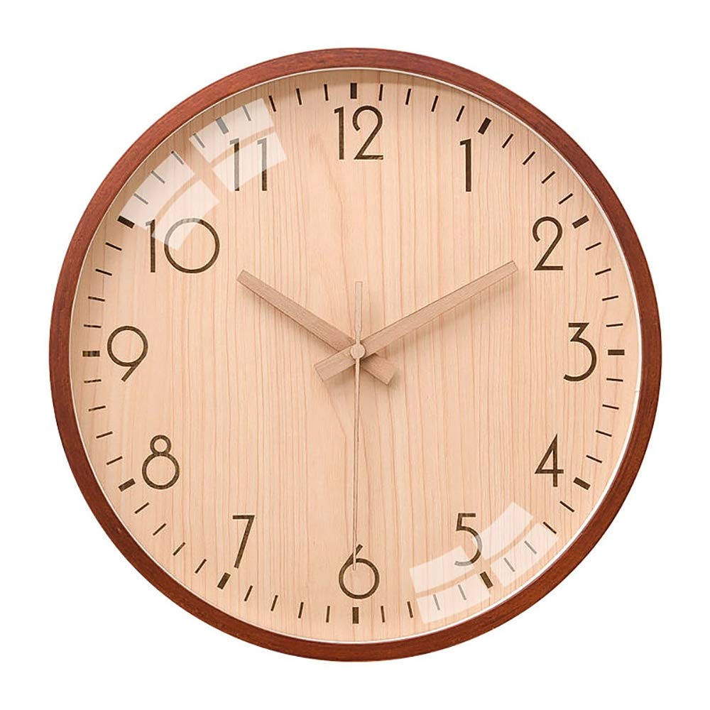 Horloge murale quartz en bois massif 35cm ronde pour bureau et étude