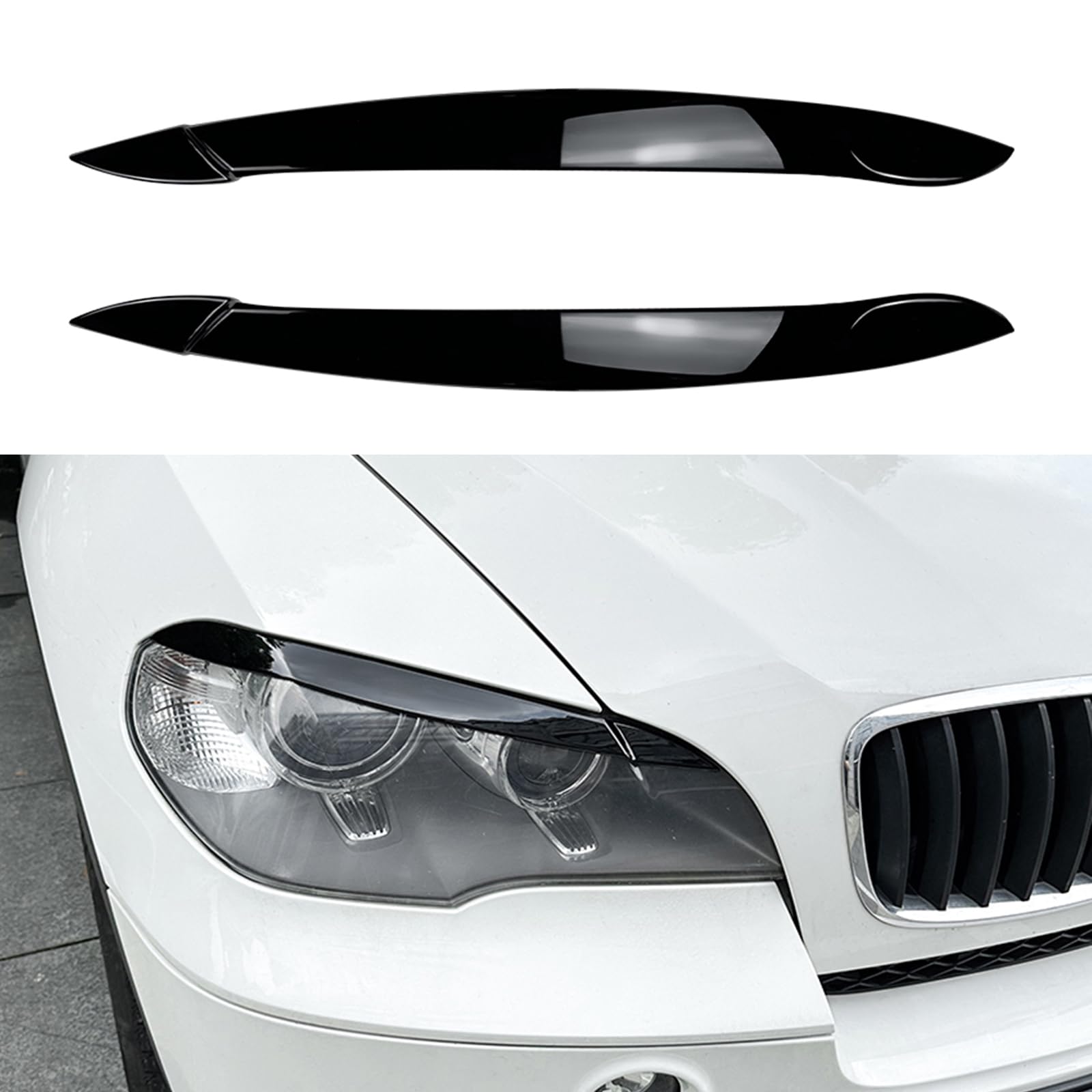 1 coppia di adesivi per paraurti e sopracciglio per fari anteriori per BMW X5 E70 08-13 nero lucido