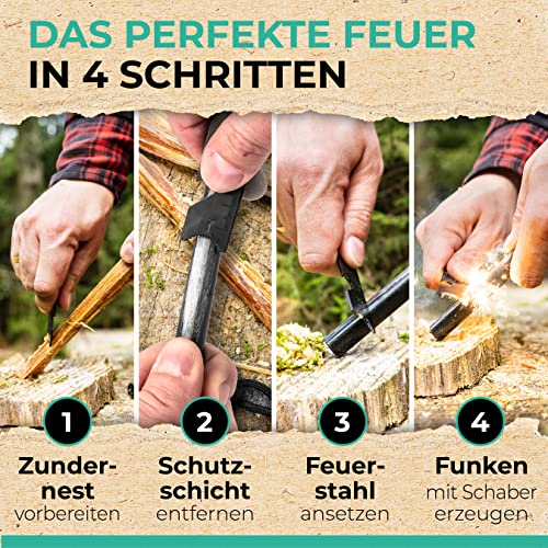 Der Feuerstahl Outdoor XXL I Mächtiger Feuerstein + Paracord Set, Extrem starker Funkenflug + Notfallpfeife, Magnesium Feuerstarter, Feuerstein Survival, Survival Ausrüstung, Outdoor Zubehör Survival