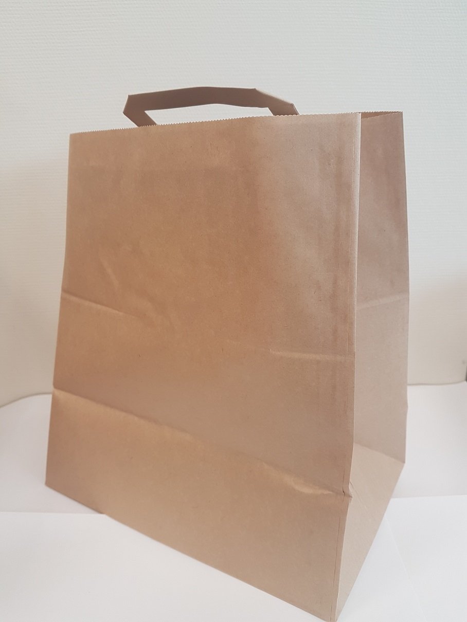 50 Sacs Repas à Emporter en Papier 11 Litres - Doggy Bag Avec Poignée Compatible Alimentaire à Fond Plat Solide Pour Restaurant, Déjeuner, Goûter, Déchet de Table