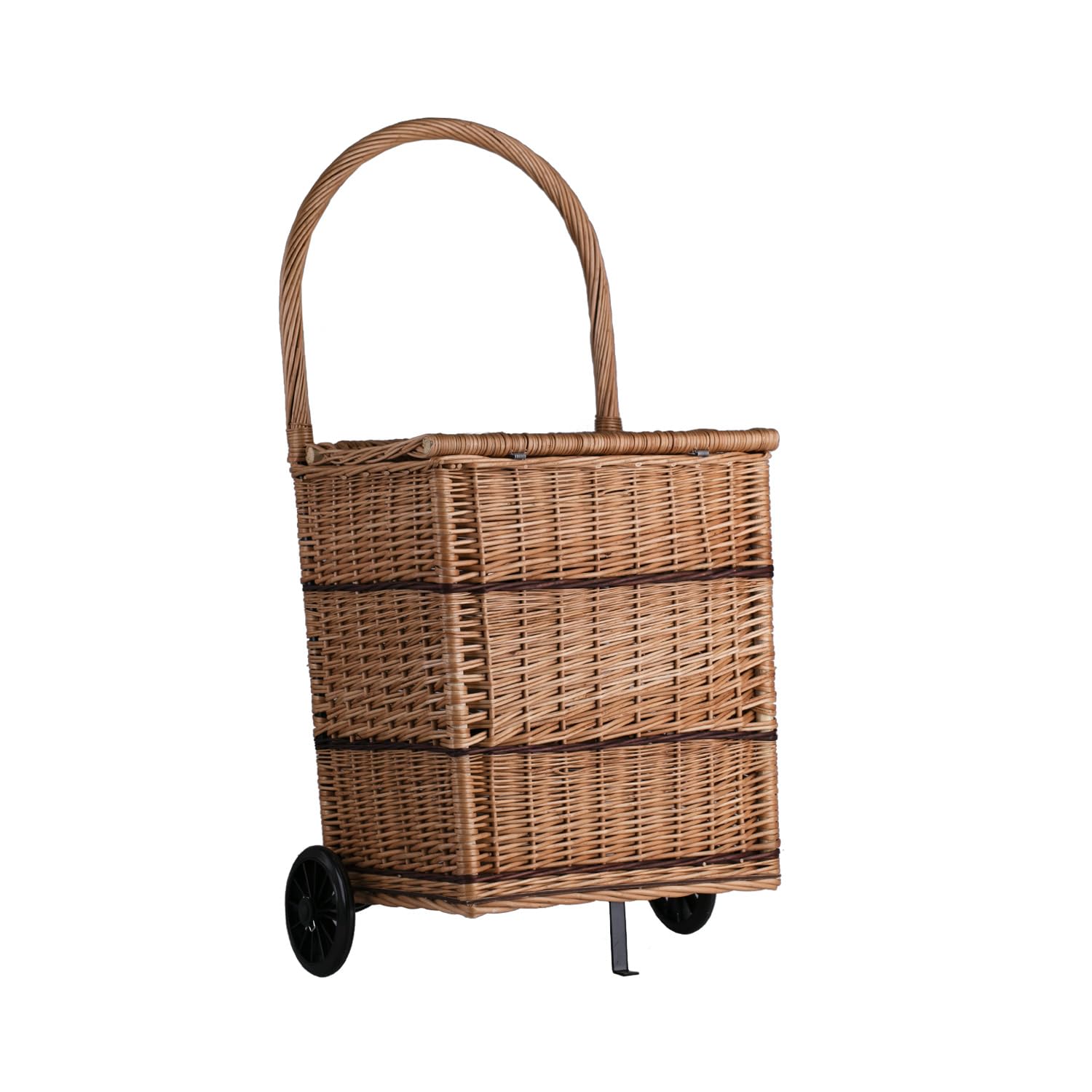 e-wicker24 Alles aus Weide Shopping Trolley Log Basket Market Cart Market Trolley Wicker Shopping Trolley with Handle Vintage Shopping Trolley Wicker Shopping Basket on Wheels