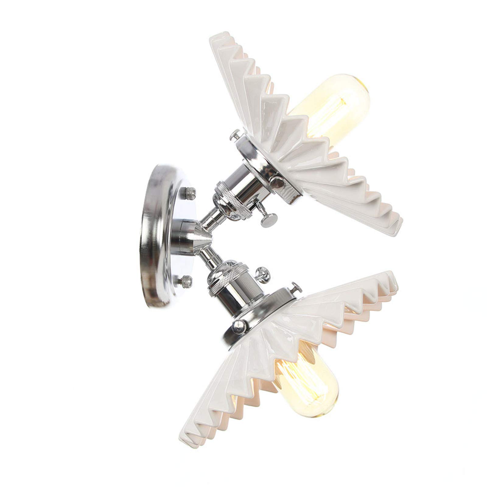 Lámparas de pared de 2 luces, pantalla de cerámica blanca, iluminación de pared de metal con interruptor, apliques de pared nórdicos para dormitorio y baño,Cromo