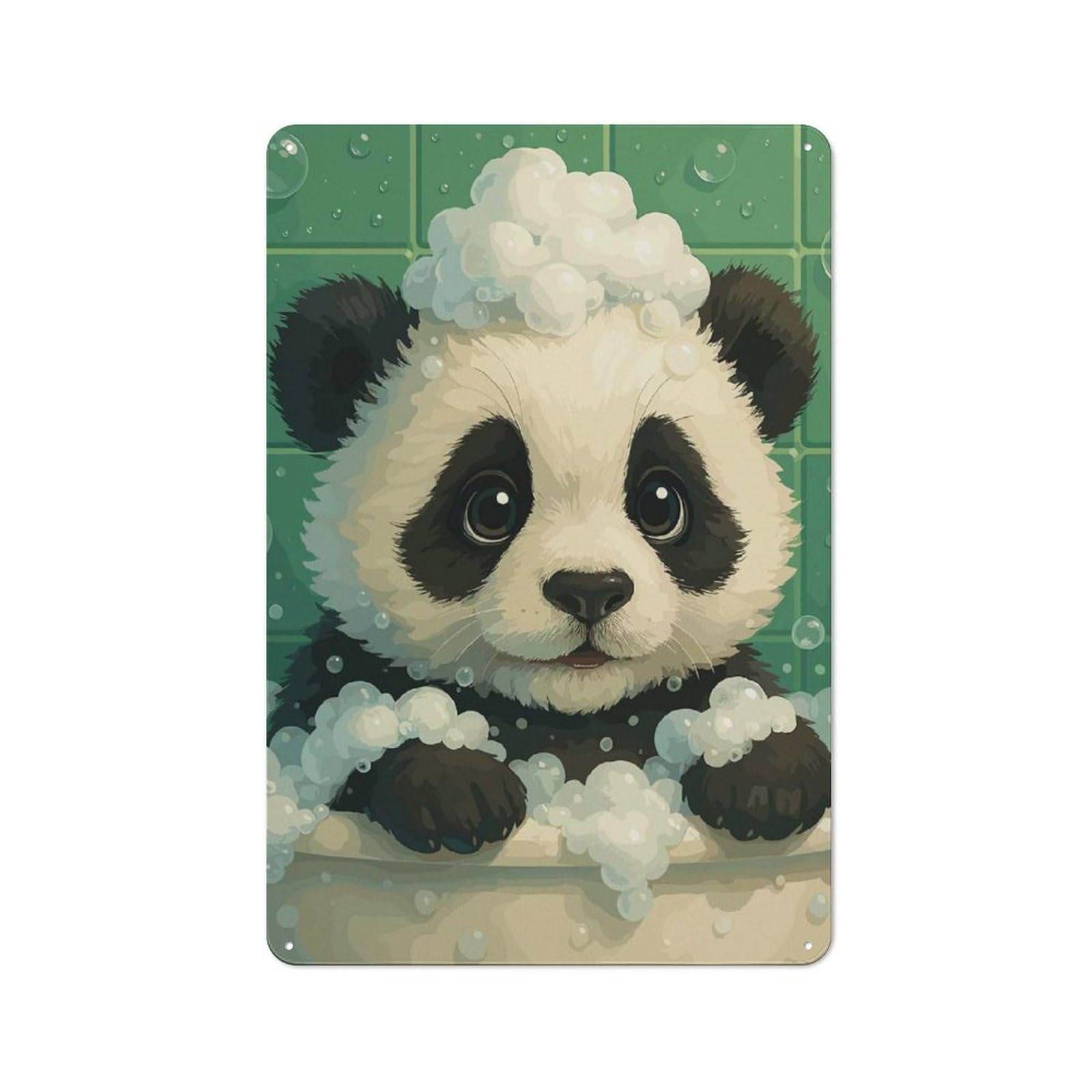 Junmoney Style-6 Nostalgic Decorative Tin Plaque 30X20cm Featuring Panda Bath Time, Classic Pub Decor For Cafe, Pub, Workshop Or Home Bar