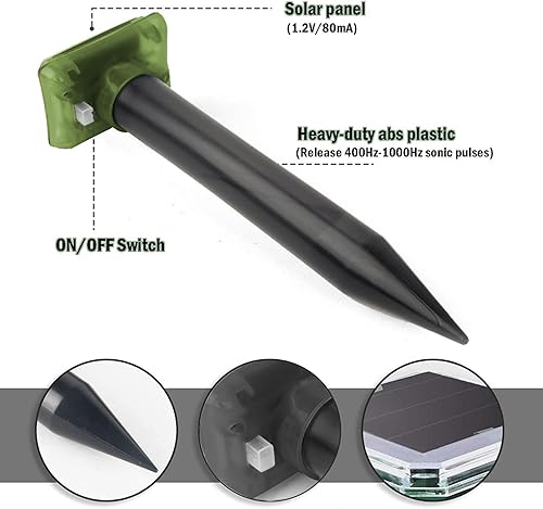 Miniatura 4 de Repelente de topos de animales, repelente ultrasónico de topos, alimentado por energía solar, repelente de topos, control solar impermeable al aire
