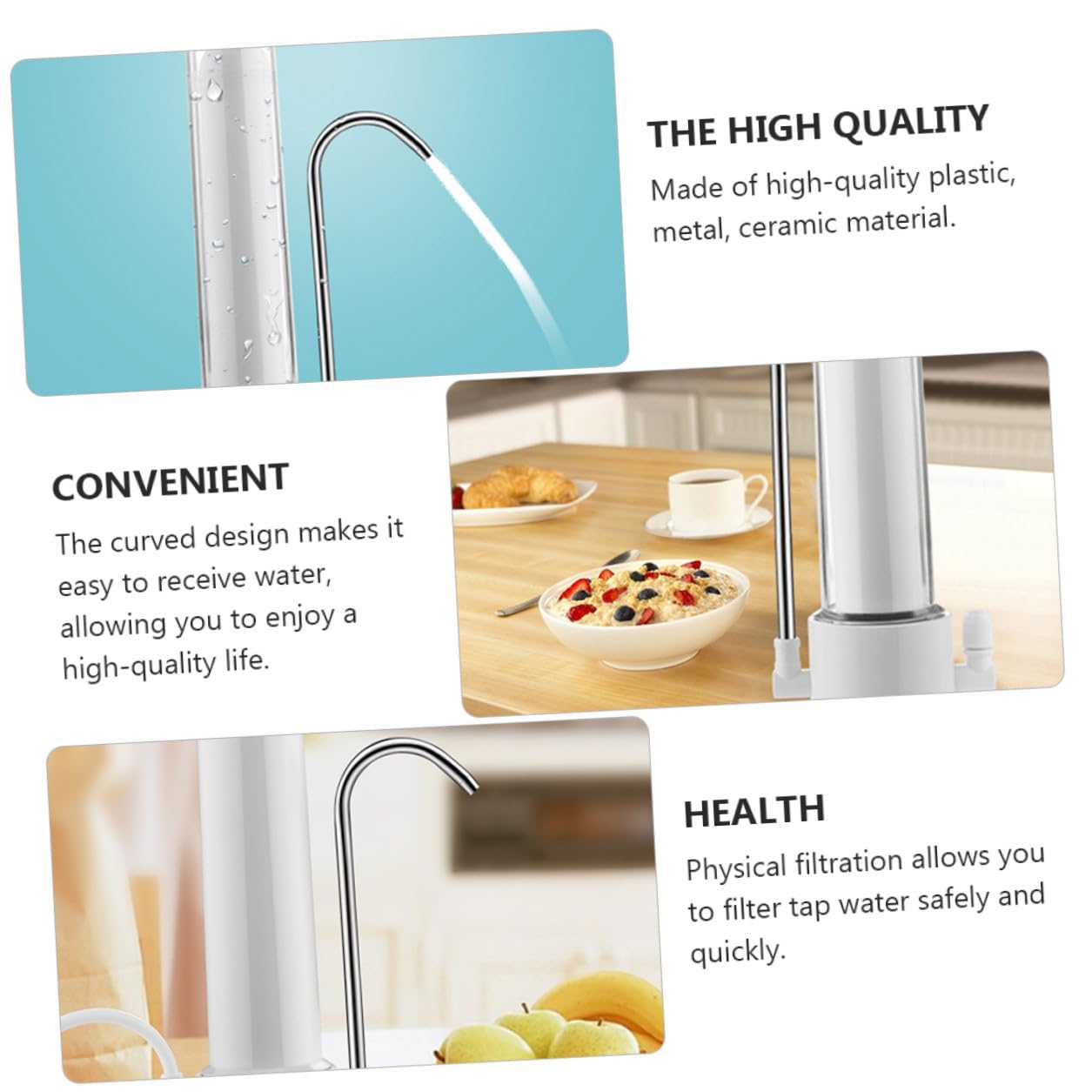 HOMSFOU Purificateur Eau Robinet de Cuisine avec Filtre Céramique Système de Filtration sur Plan Distributeur Eau Purifiée pour Usage Domestique et Facile à Installer