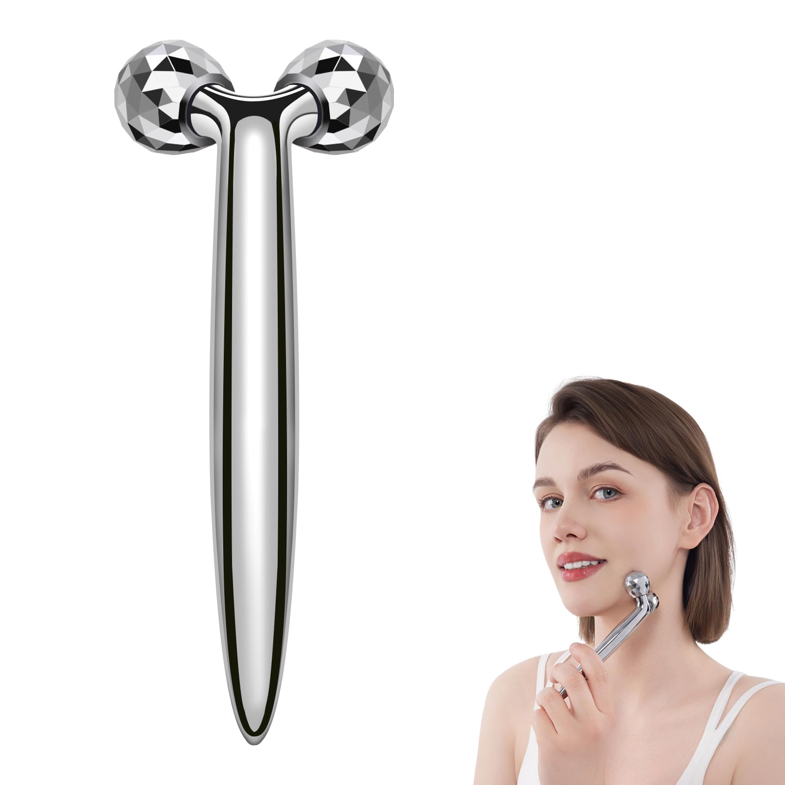 Metal Facial Roller Massager 3D Cooling Face Massage Tool for Reduce Puffiness Remove Eye Wrinkles Face Lifting Increase