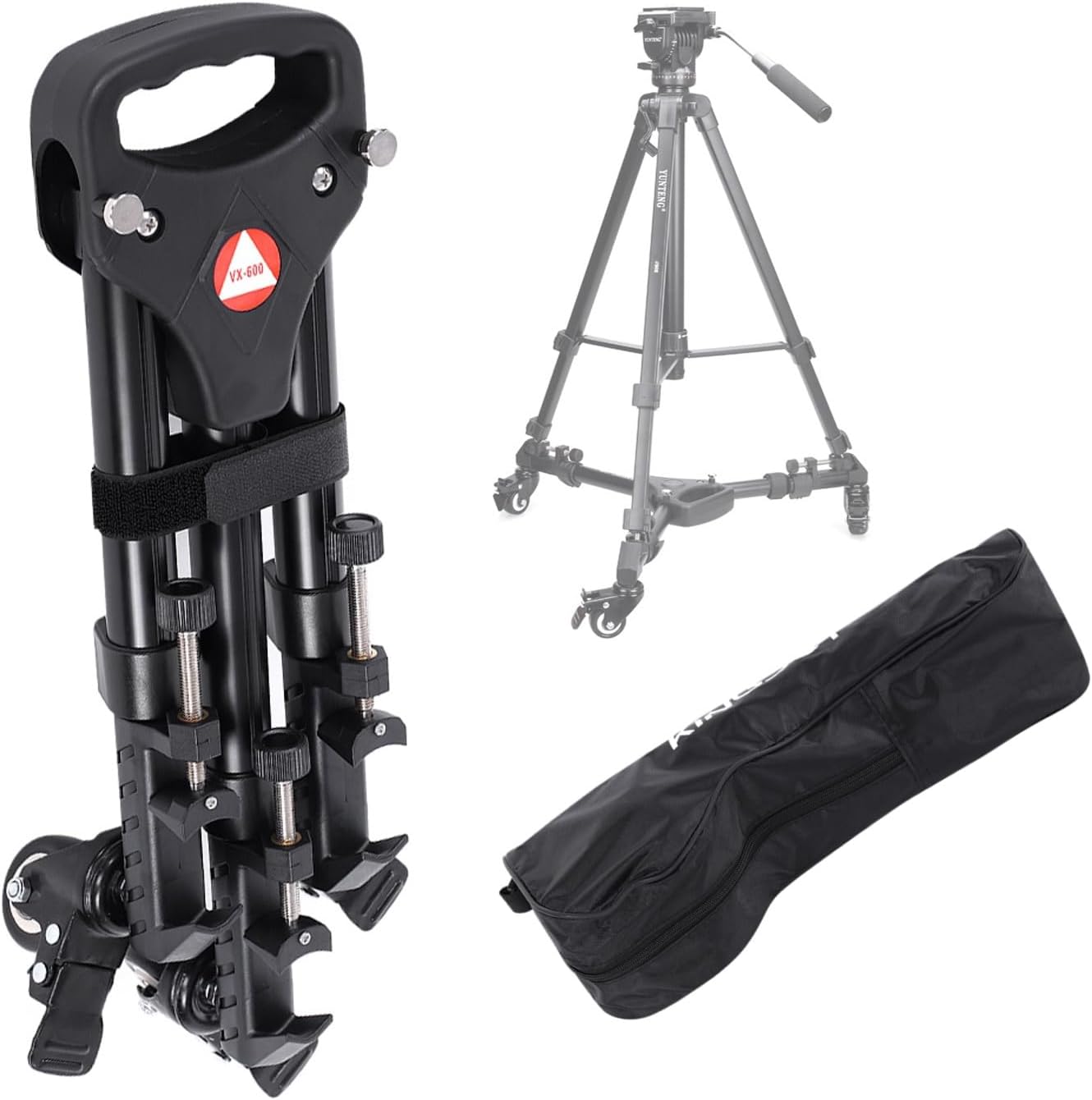 VX-600 Foldable Tripod Dolly with 3 Locking Track Wheels Pulley,Adjustable Leg Mount and Storage Bag,Compatible with Most Tripods, Light Stand for Cameras Camcorder Photography