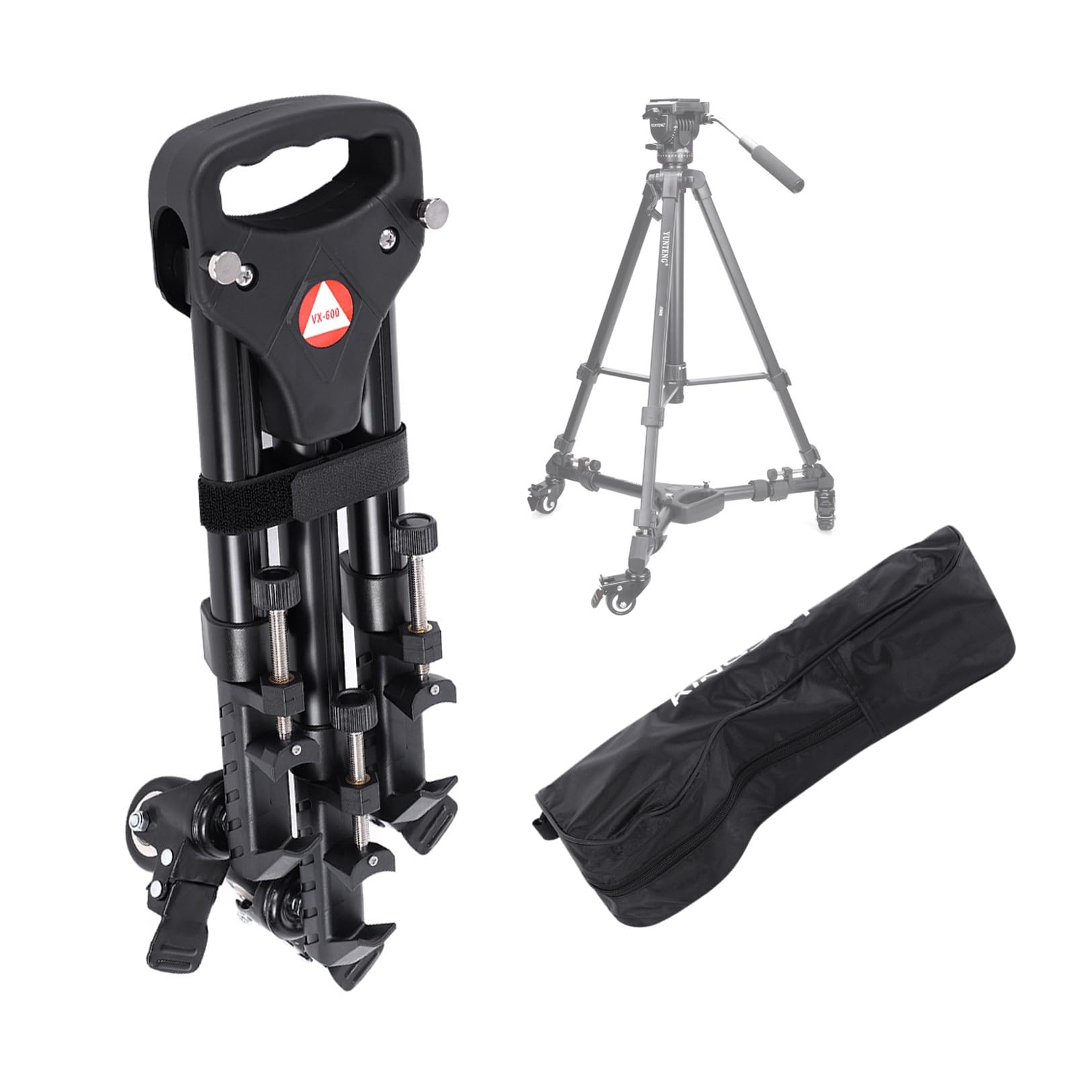 VX-600 Foldable Tripod Dolly with 3 Locking Track Wheels Pulley,Adjustable Leg Mount and Storage Bag,Compatible with Most Tripods, Light Stand for