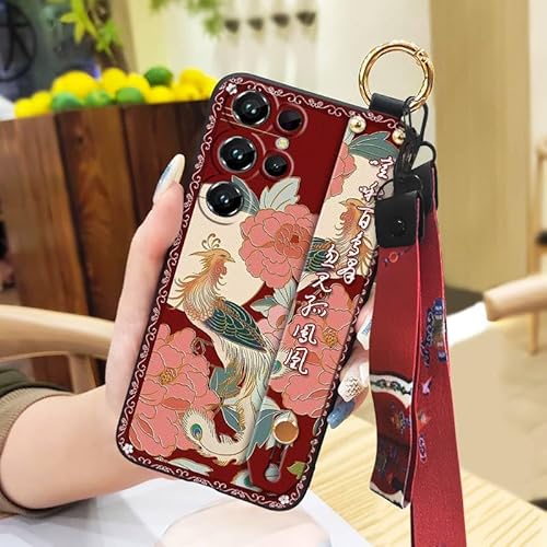 Phone Case Compatible with Oukitel C1/C1 Pro, Ring Protective Chinese style Back Cover Kickstand Durable Elderly lady Anti-knock