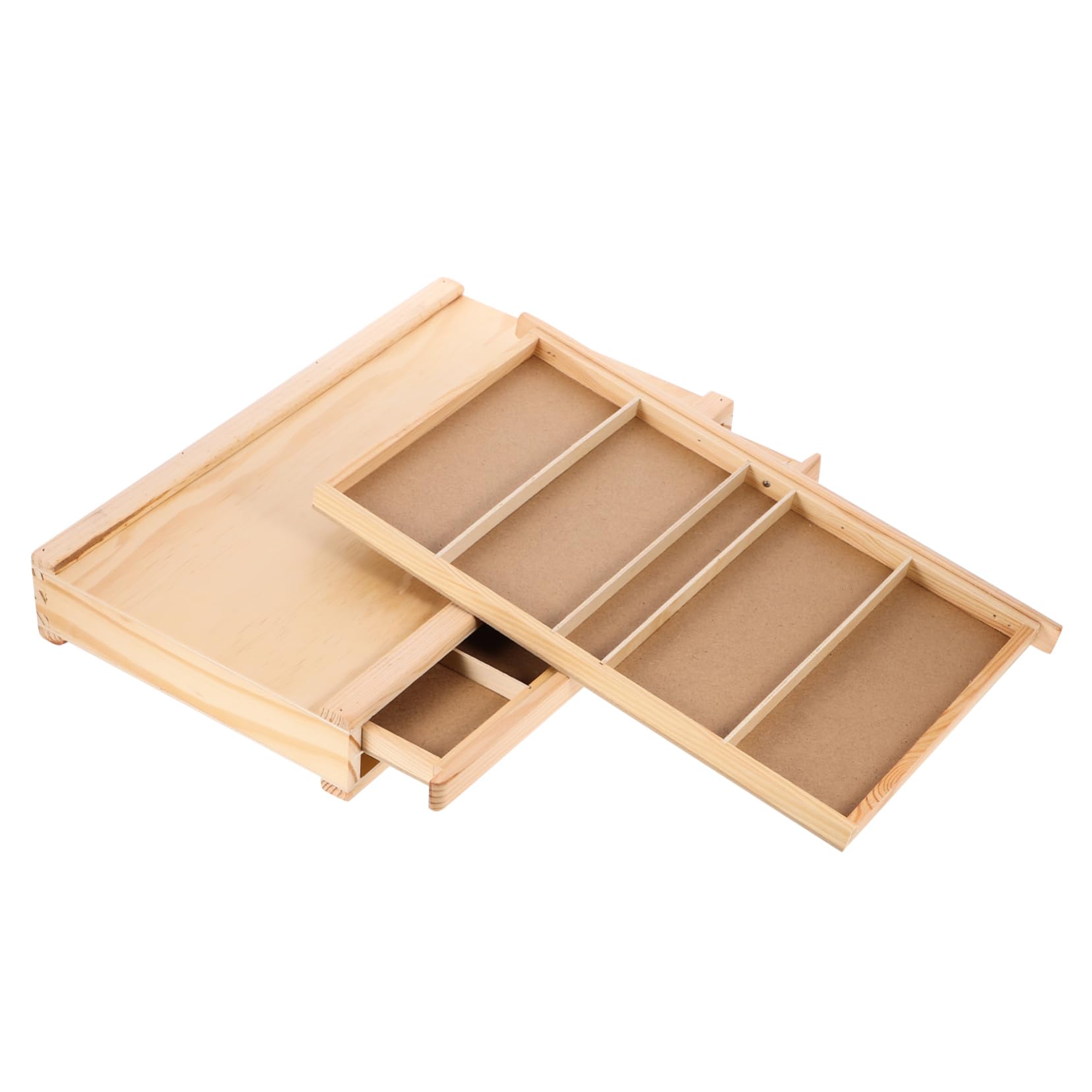 AUTSUPPL Double Layer Wooden Pen Organizer Storage Bin for Artists Desk Organizer Paintbrush Drawer