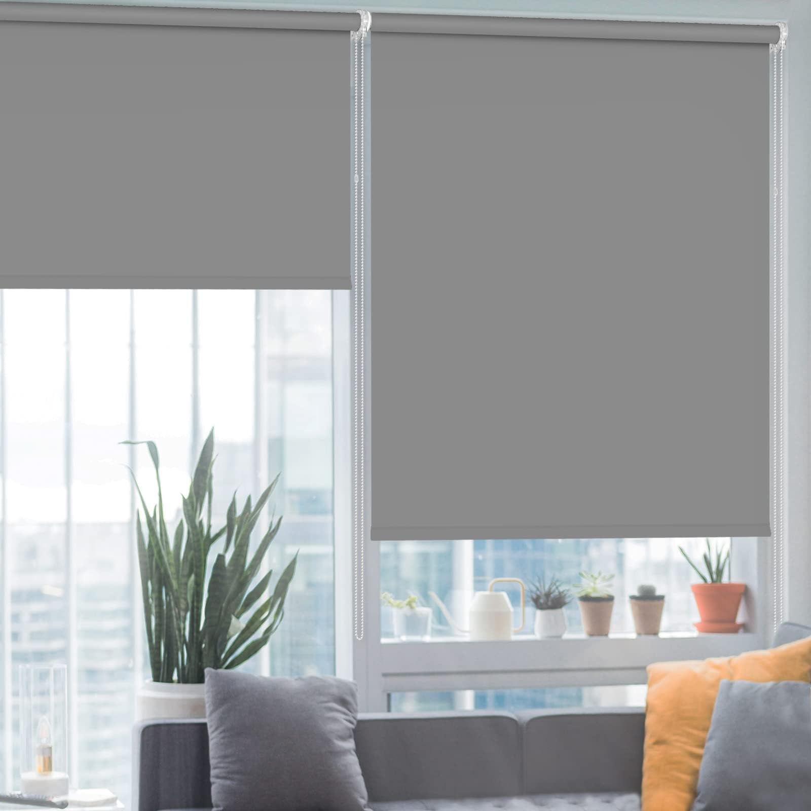HIDODO Thermal Roller Window Blinds, Blackout Roller Blinds for Windows, Waterproof Fabric Blinds UV Protection Fit Bedroom, Living Room, Bathroom, Kitchen and Doors, 81 x 183 cm, Grey