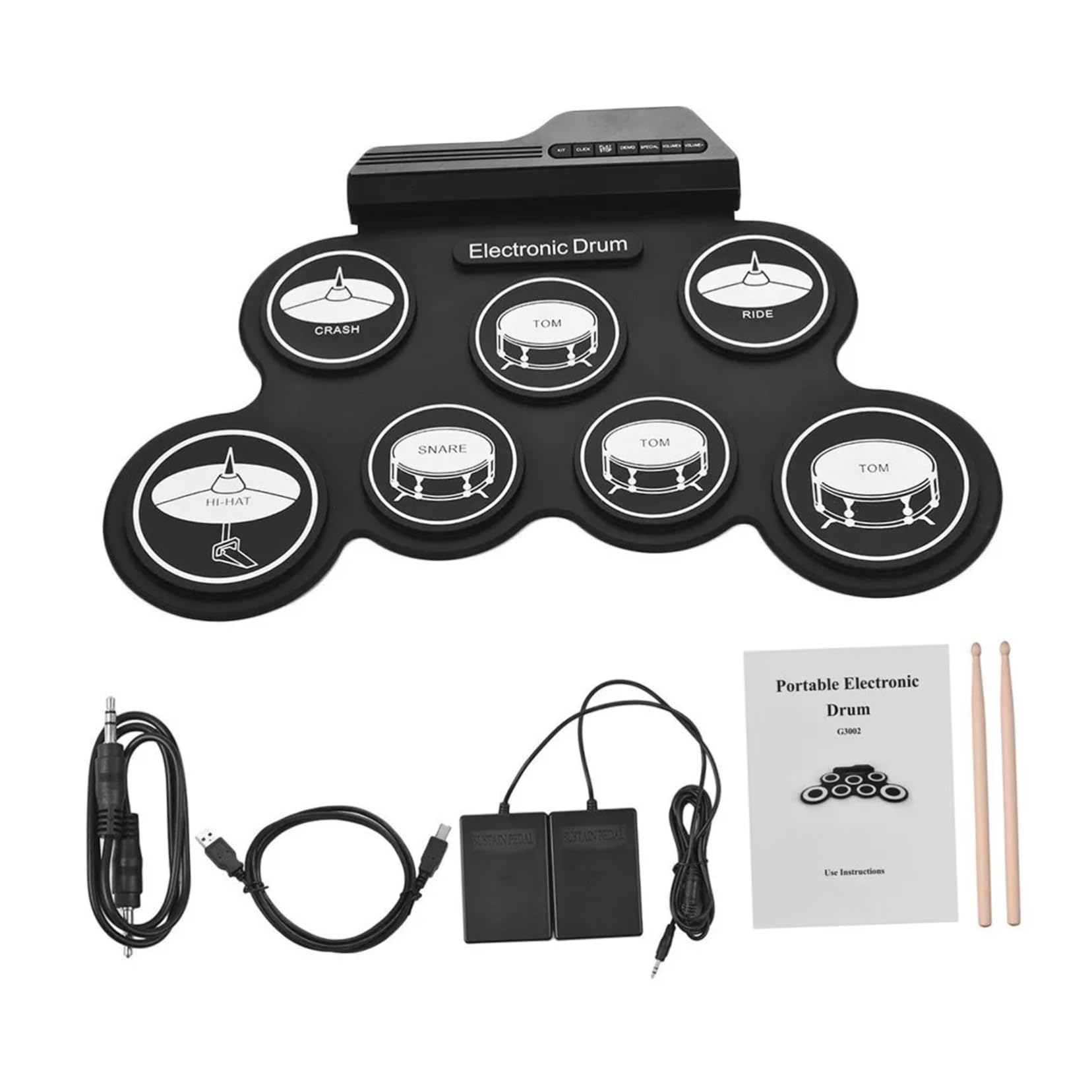 HEMOTON Electronic Drum Pad Practice Kit Lightweight Roll-up Drum Set for Boys and Girls Beginners Headphone Jack