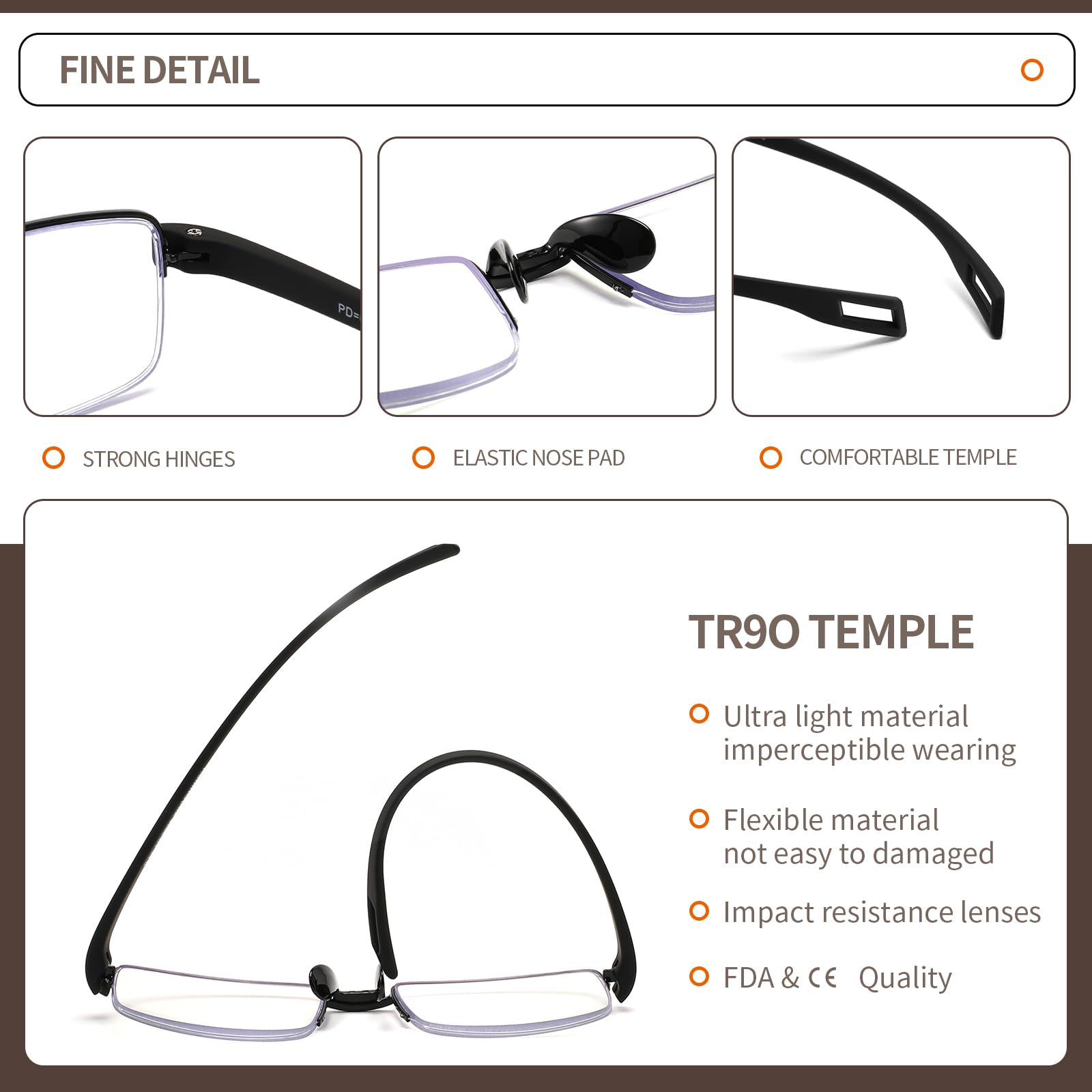 Lesebrille für Männer und Frauen, blaues Licht, leichte TR90-Einlegesohlen, 4 Stück