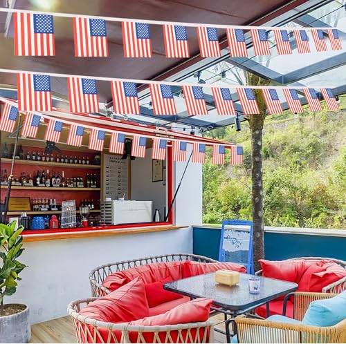 Image of 2 Pack American Flag Banner String Small Mini 66 Feet 60 Pcs USA Hanging Flags Memorial Day Veterans Day 4th of July Decoration