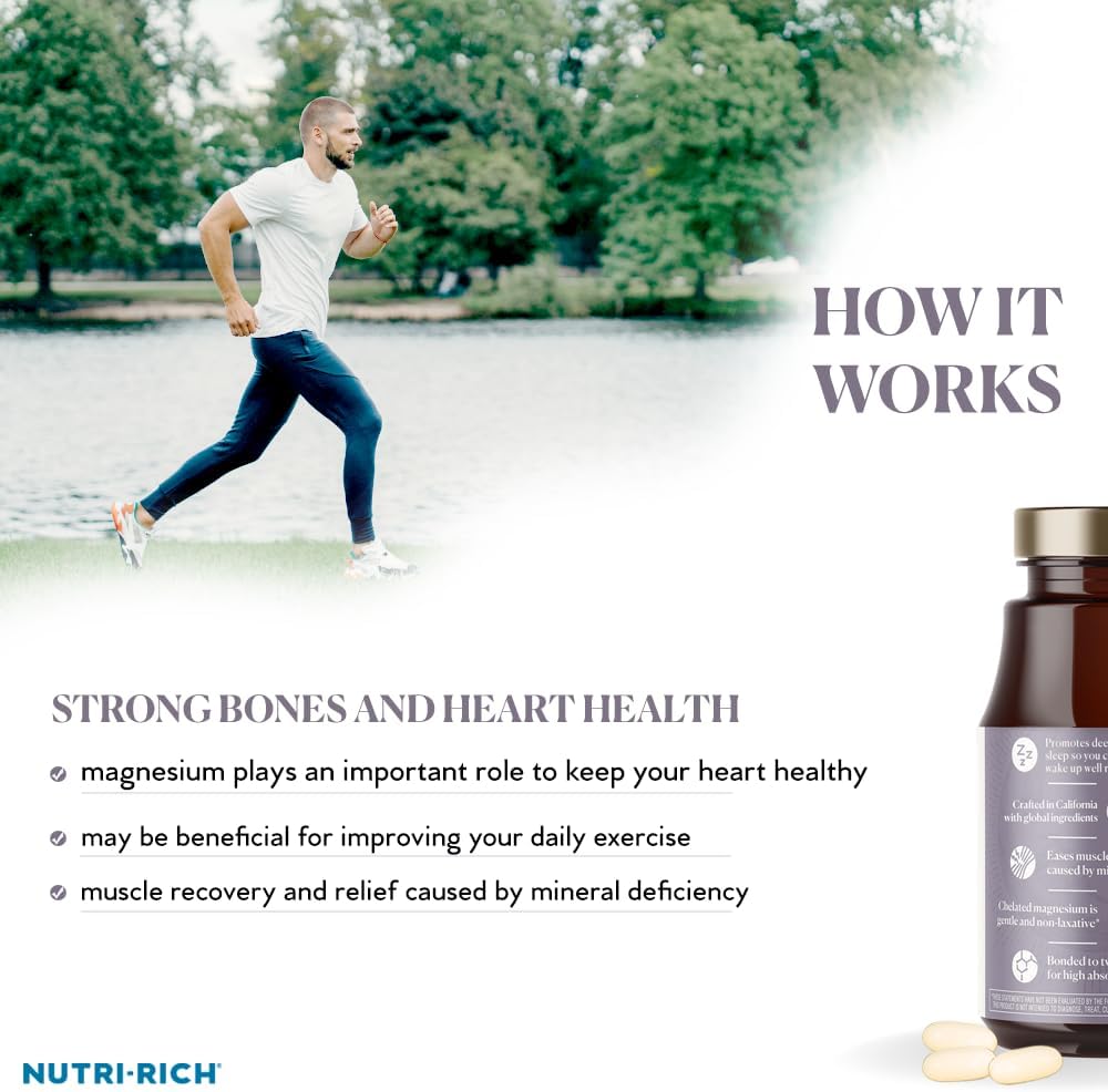 Nutri-Rich Magnesium Glycinate Chelate, Magnesium 400mg, for Better Sleep, MCT Oil, High Potency, Easy Absorption, Muscle, Heart Health, Relaxation, Gluten Free, No Soy, No Artificial Additives