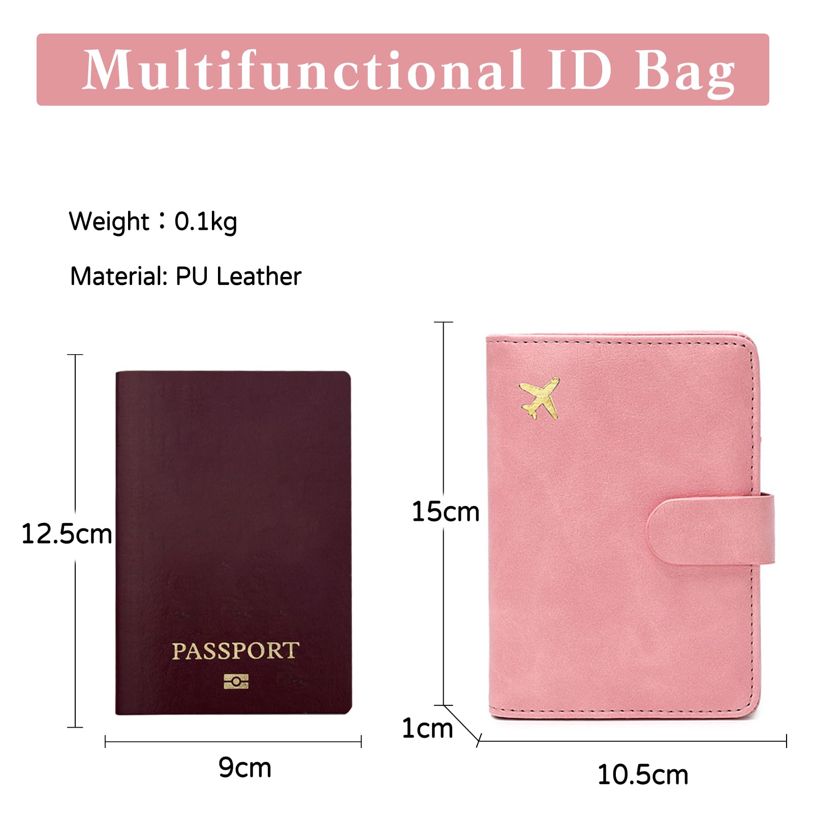Custodia per Passaporto Copertina per Passaporto in PU con Blocco RFID Porta Passaporto Supporto per Passaporto Portafoglio da Viaggio per Donna Uomo Rosa