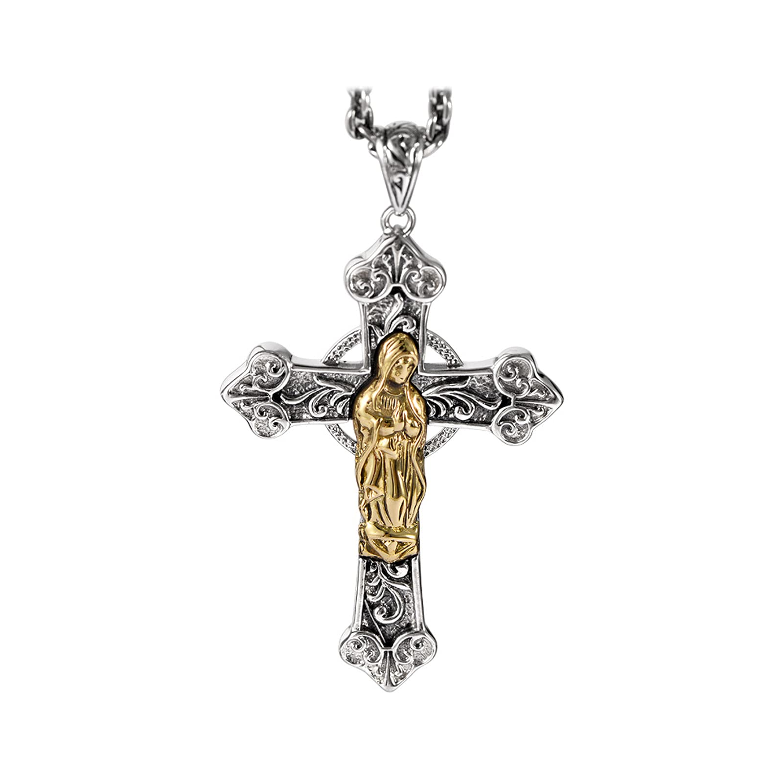 s925 Colgante de Plata de Ley con Cruz de la Virgen maría con Colgante de Plata Amatista