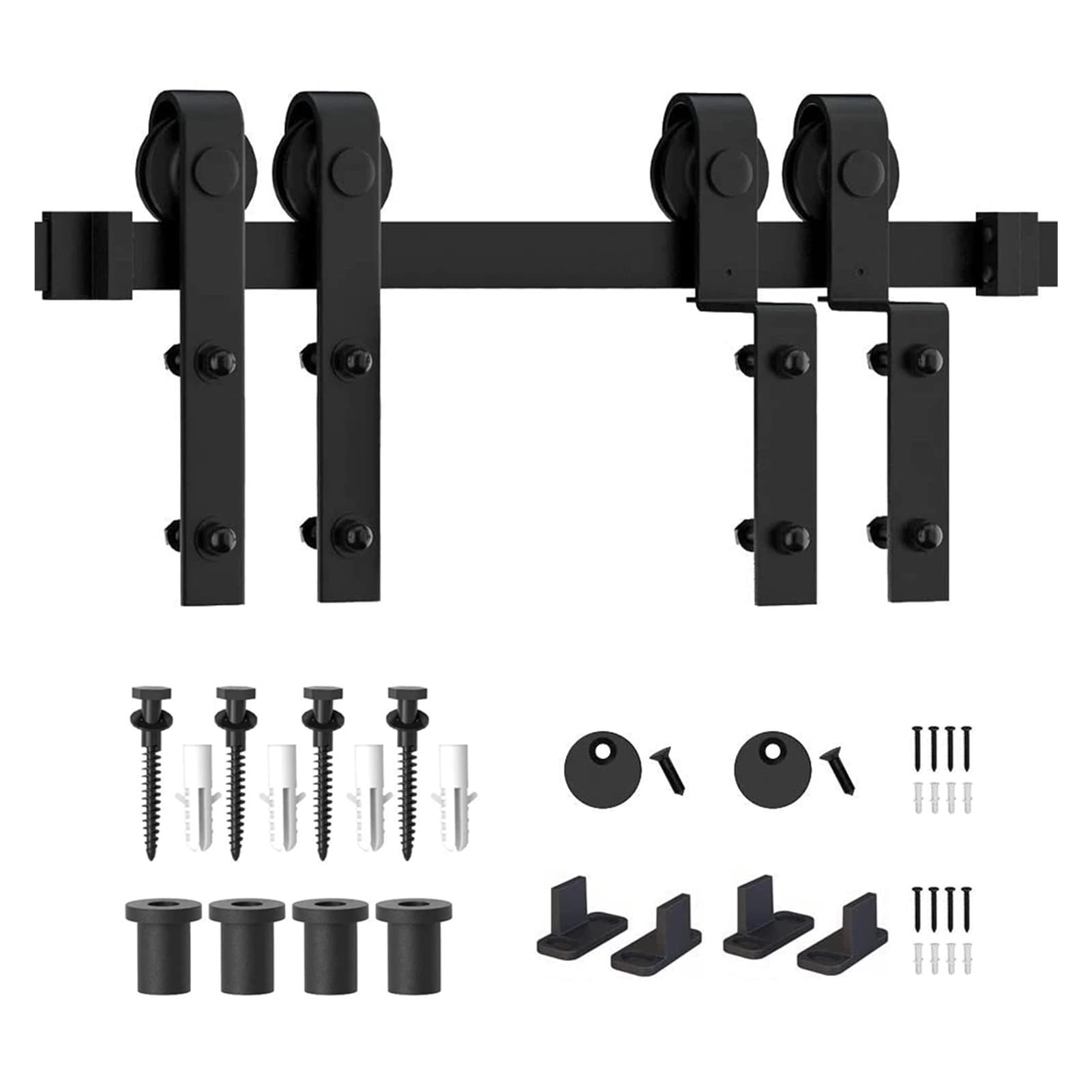 Sliding Door Hardware 6.6FT Bypass Sliding Barn Door Hardware Track Bent Hanger System