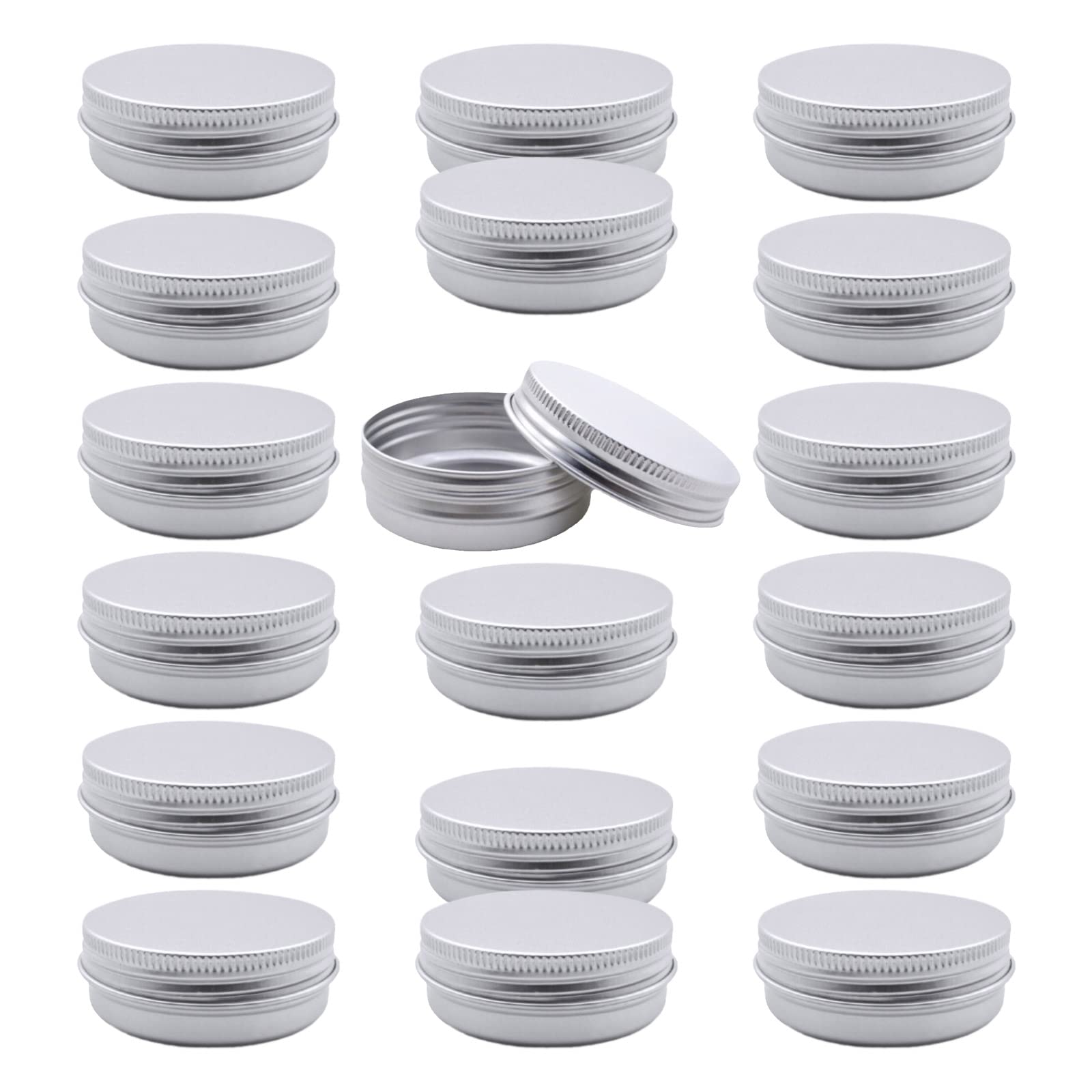 Haayymo18 Pack 2 oz White Lip Balm Tin Cans, Aluminum Round Cosmetic Sample Containers with Screw Lid, Metal Empty Tins Storage Travel Tin Jars