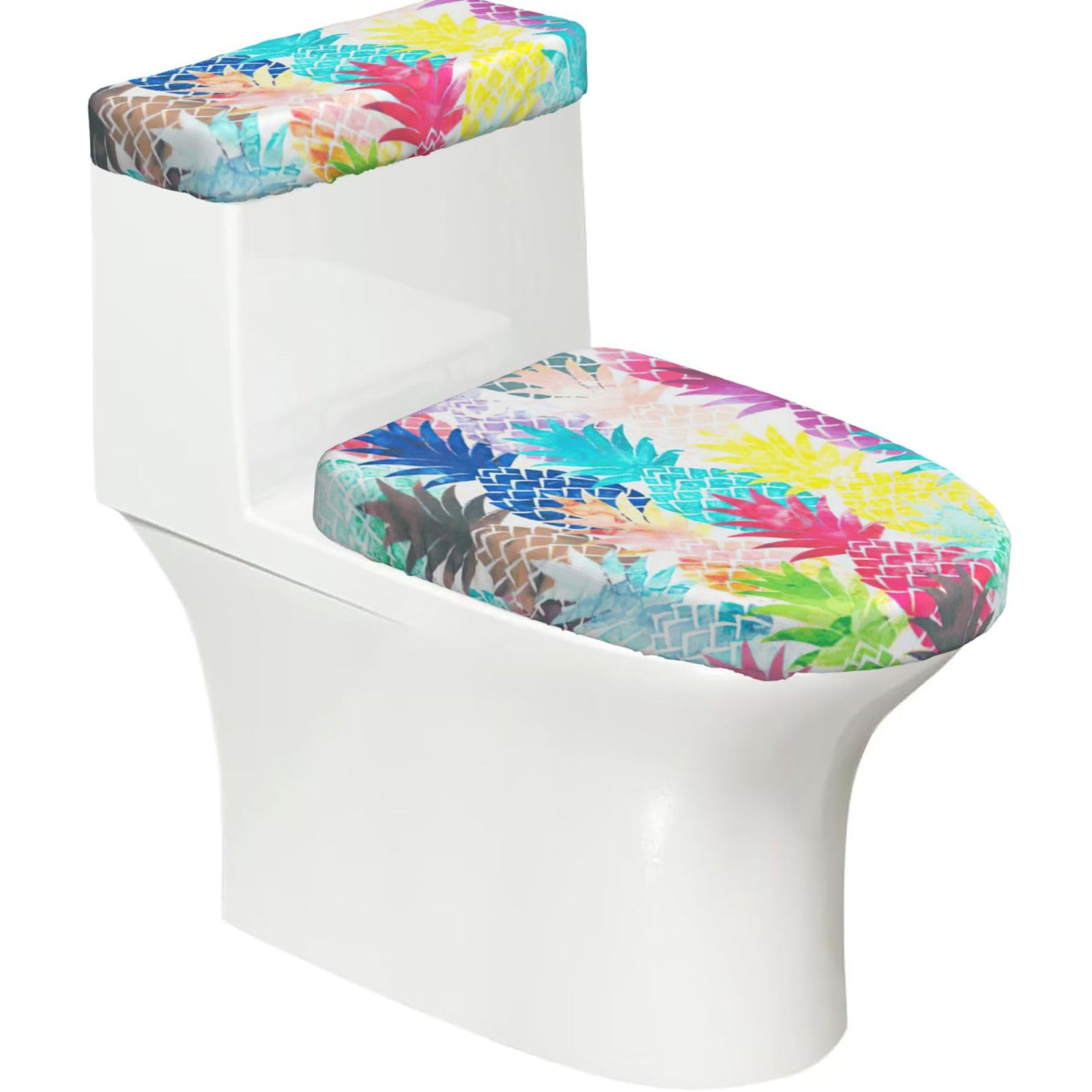 Painting Print 2-Piece Stretch Toilet Cover Set, Elastic Breathable Toilet Seat and Tank Lid Protector