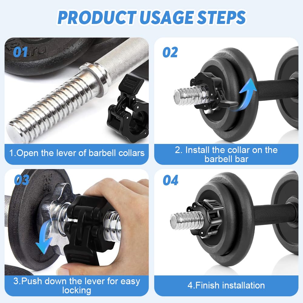 MuscleForge Collari per Bilanciere Olimpico 50mm – Coppia Blocca Dischi a Sgancio Rapido – Clip Sicuri per Sollevamento Pesi, Fitness, Palestra, Home Gym – Chiusura Universale per Barra
