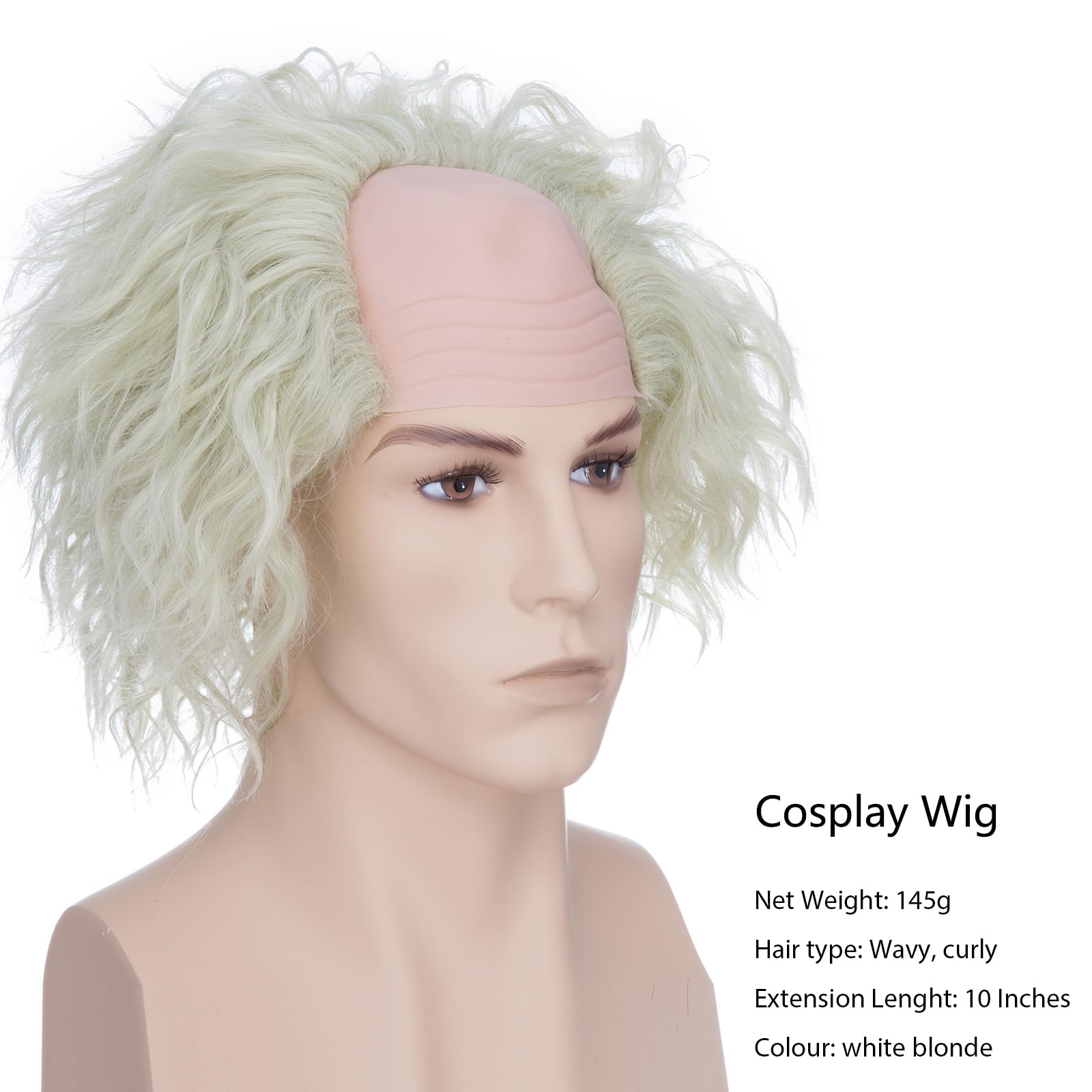 BUYOGET Cosplay Wigs Mens White Blonde Short Curly Wig Mad Scientist Einstein Bald Wig for Halloween Party Movie - Image 4