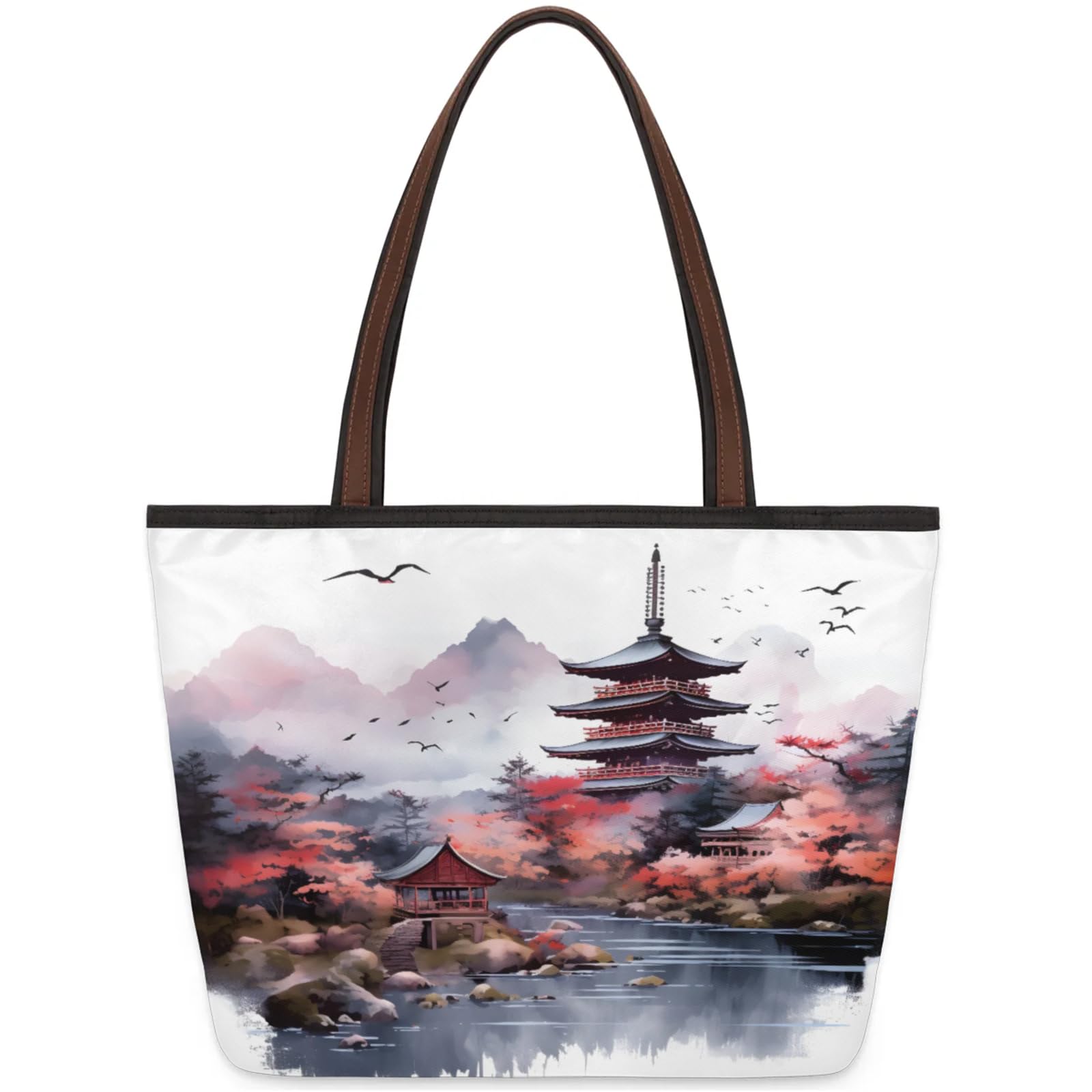 Beautiful Scenic Tower Tote Bag Multi Pocket Zippered Beach Bag Lightweight Waterproof Handbag for Women Men Work Gym Travel Swimming Yoga Grocery Shopping L