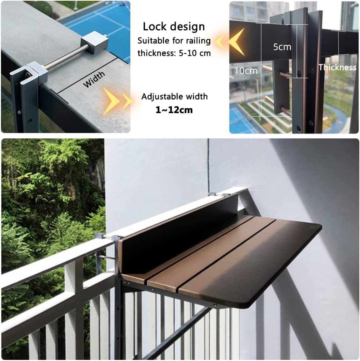 Tavolo Da Balcone Pieghevole Daromigo - Regolabile In Altezza, Resistente Alle Intemperie, 60x40 Cm - Foto 8