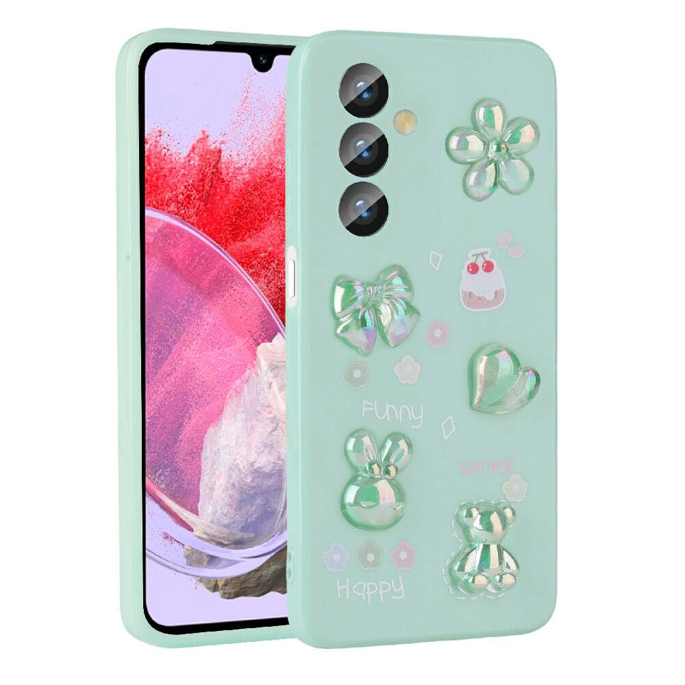 Zore Galaxy ile uyumlu M34 5G Kılıf Kabartma Figürlü Parlak Zore Toys Silikon Kapak Açık Yeşil