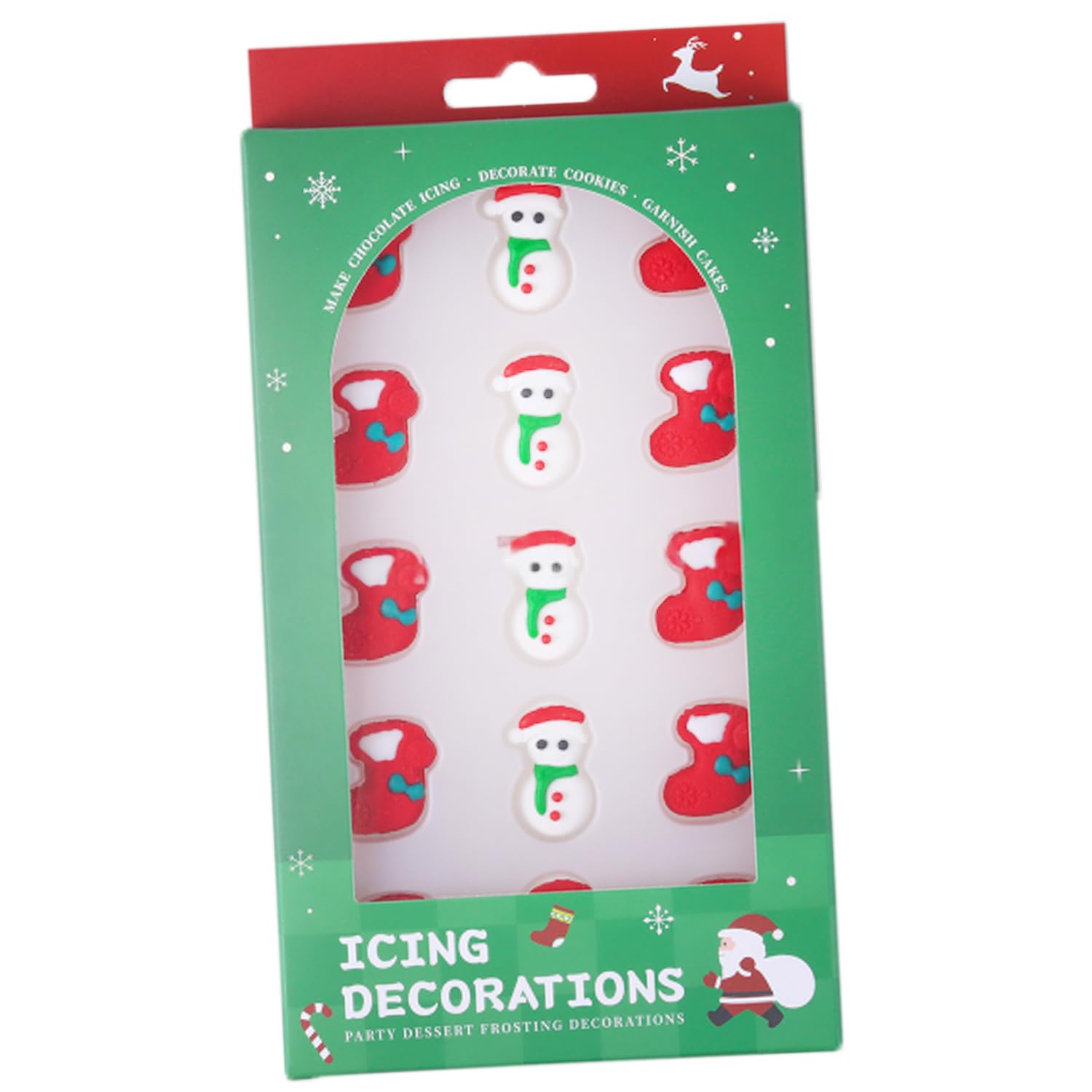 Edible Christmas Themed Snowman Sugar cake decorations, Christmas Stocking cupcake toppers, perfect Icing Cookies decro for Gingerbread House, Cupcakes, Cake, Macaron, Cookies, and Cakecicles