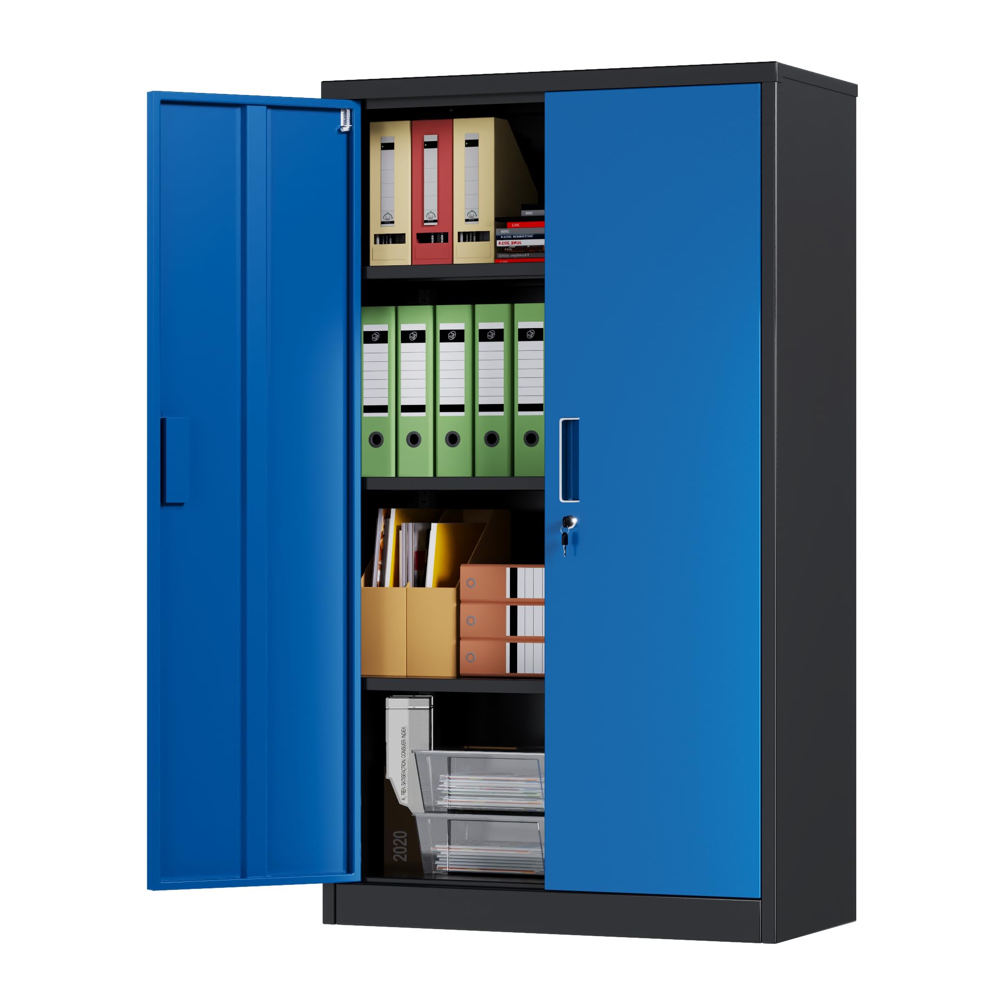 SUPEER Metal Storage Cabinet with 2 Door and 3 Adjustable Shelves,140X80x40CM Steel Cabinet for Warehouse,Garage,Home,Office,Easy Assemble Required(Black/Blue)