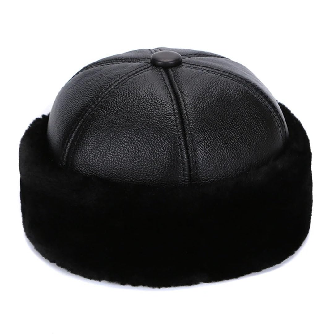 Sombrero de bombardero retro de cuero vacuno para hombre y mujer, gorro de invierno para mantener el calor, gorro de piel de forro polar grueso para
