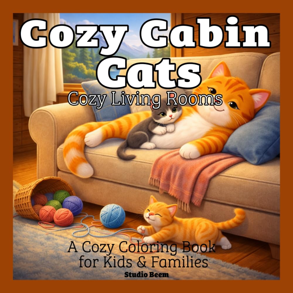 Cozy Cabin Cats — Cozy Living Rooms — A Coloring Book: A Cute and Relaxing Coloring Book Featuring Cozy Living Room Scenes, Adorable Cats, and Peaceful Home Moments for Stress Relief