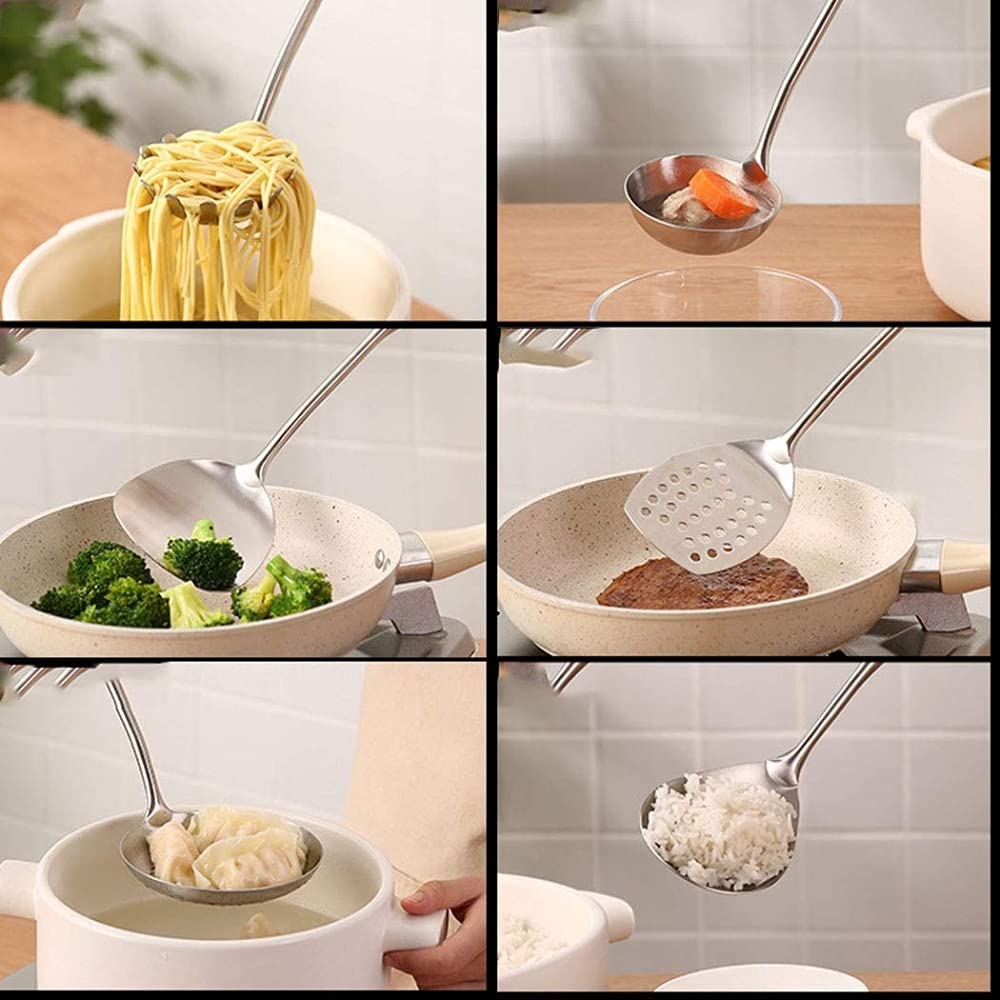 Espátula de Cocina de Acero Inoxidable, Cuchara, Utensilios de Cocina, Juego de espátula de Cocina, Juego Completo de Siete Utensilios de Cocina