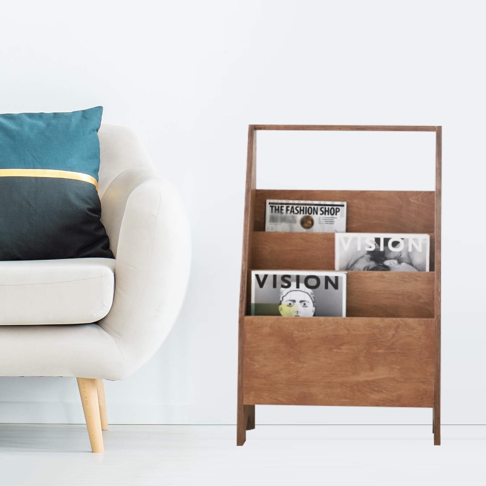 Prospektständer Zeitschriftenständer Literaturständer mit 3 Taschen, Holz Bodenstehend Prospekthalter, für Eingangsbereich Wohnzimmer Kinderzimmer