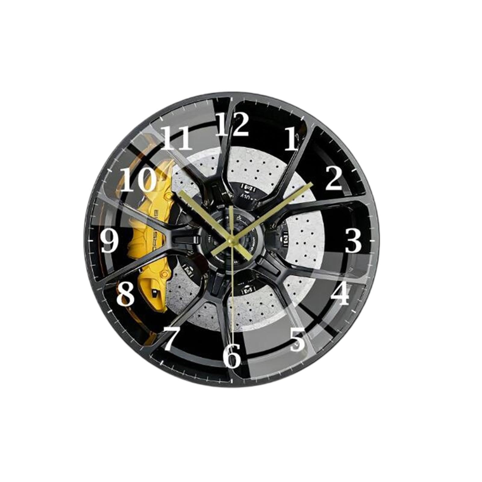 Horloge murale ronde en verre pour salon déco roue de voiture vintage jaune