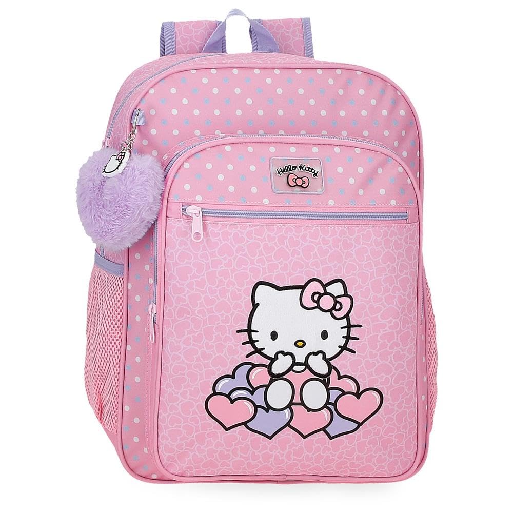 Disney Hearts & Dots, mochila escolar, mochila infantil rosa, fabricada en Poliéster, Compartimento principal con bolsillo interior, Tirantes anchos, ergonómicos y acolchados