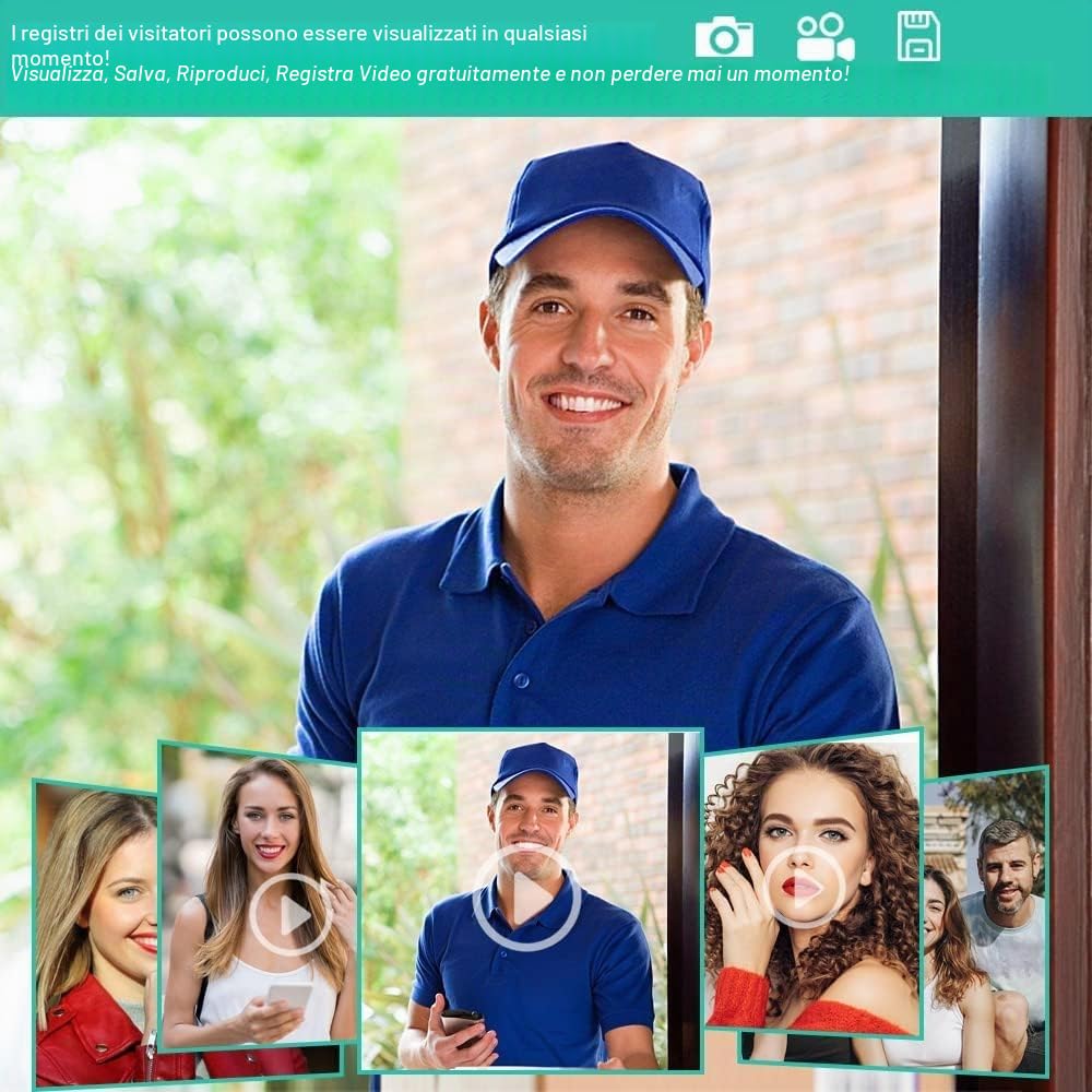 WiFi Tuya Videocitofono per Casa Intelligente Videocitofono per Porta Touch Screen 1080P HD 7 Pollici Colore con Telecamera Campanello cablata 120¡ã