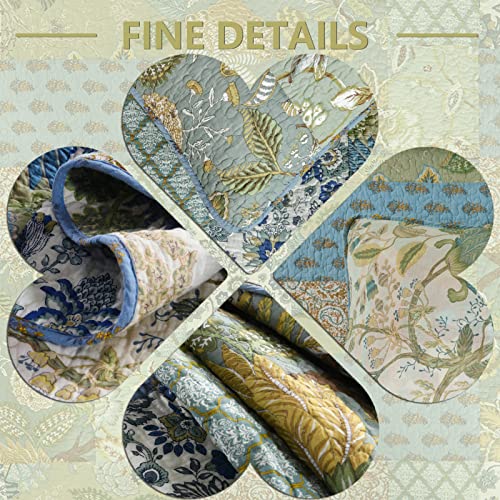 Vaputar 100% Cotton King Size Quilt Bedding Set, Handmade Farmhouse Bohemian Lightweight Bedspreads King Size, Real Patchwork Quilt Bedspread Sets For All Season, 3 Pieces #TOP3