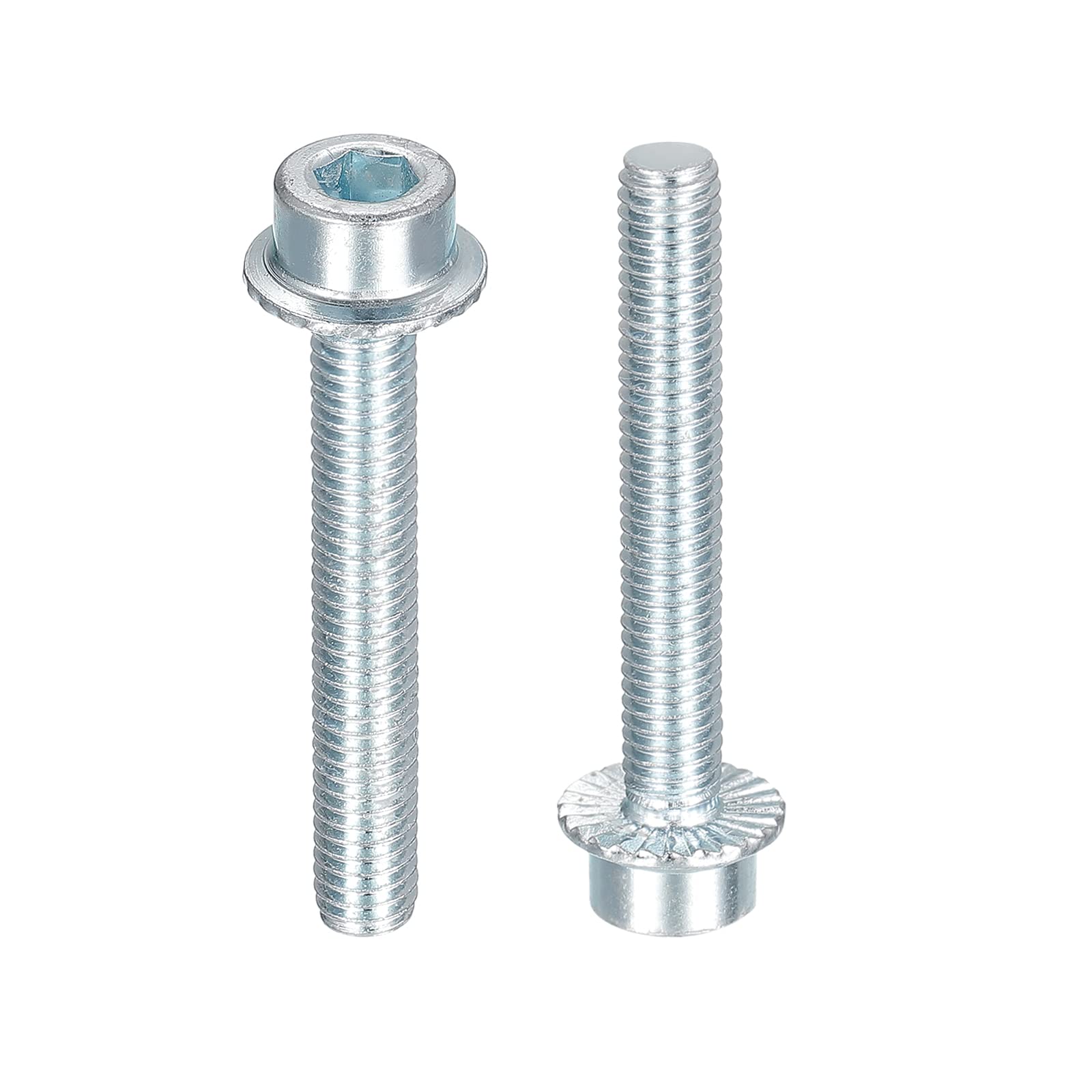 uxcell M6x40mm Flanged Socket Head Cap Screws, 10pcs 8.8 Grade Carbon Steel Hex Socket Head Serrated Flange Bolts Machine Screws