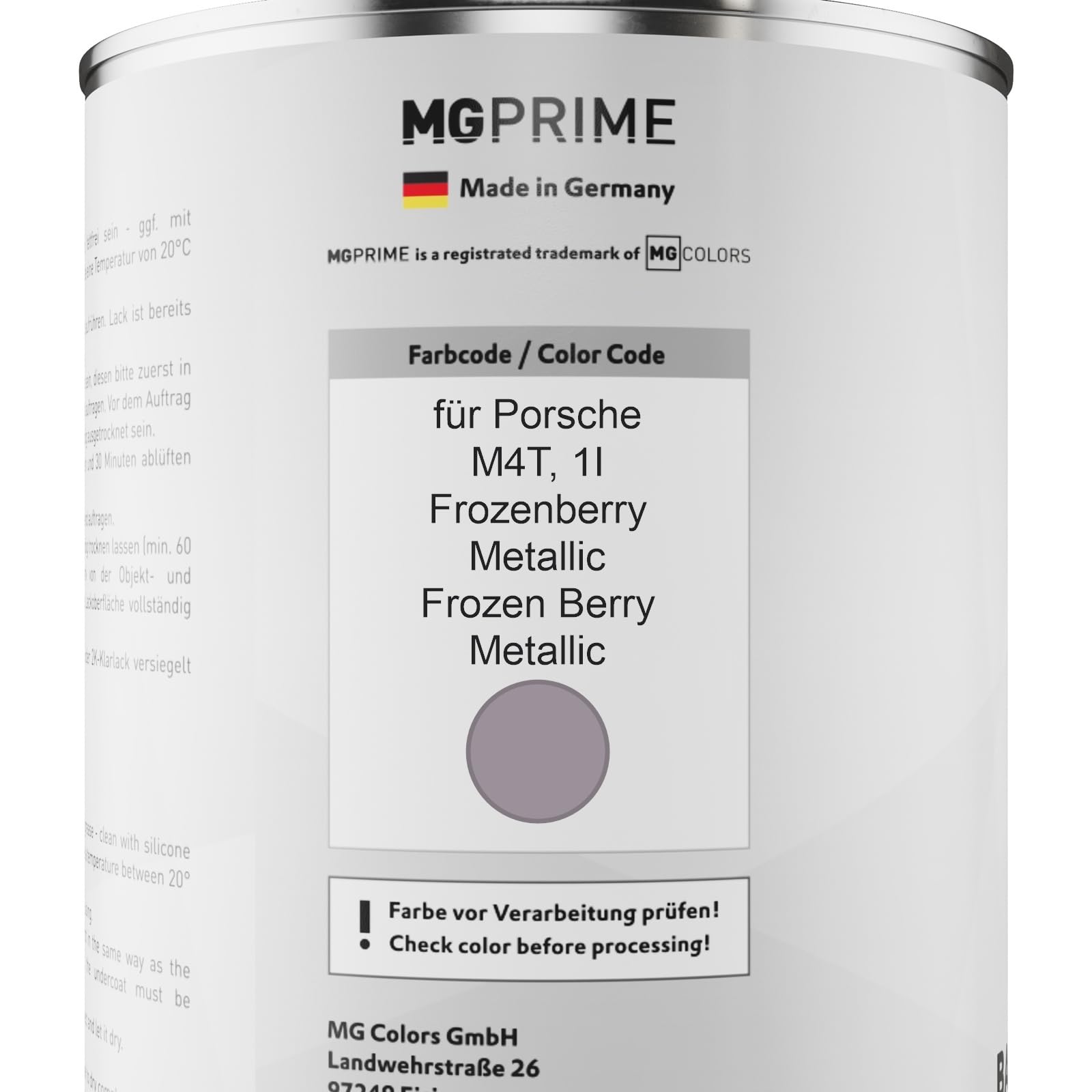 MG PRIME Autolack Dose für Porsche M4T / 1I Frozenberry Metallic 1,0L