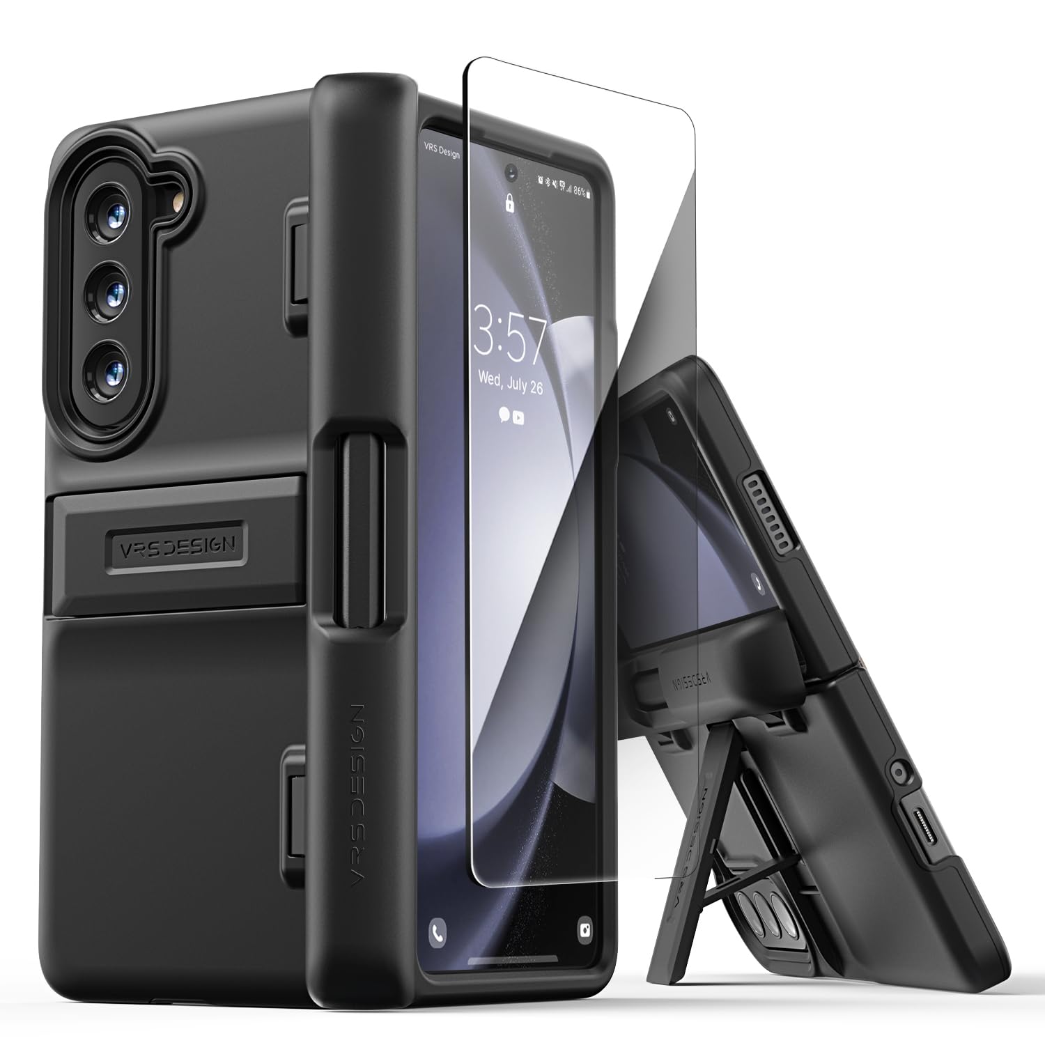 VRS DESIGN Quick Stand Modern for Galaxy Z Fold 5 5G Phone Case (2023), Modern Neat Style Hinge Protection Case with Multi Angle Kickstand, S Pen Compartment & Tempered Glass Screen Protector