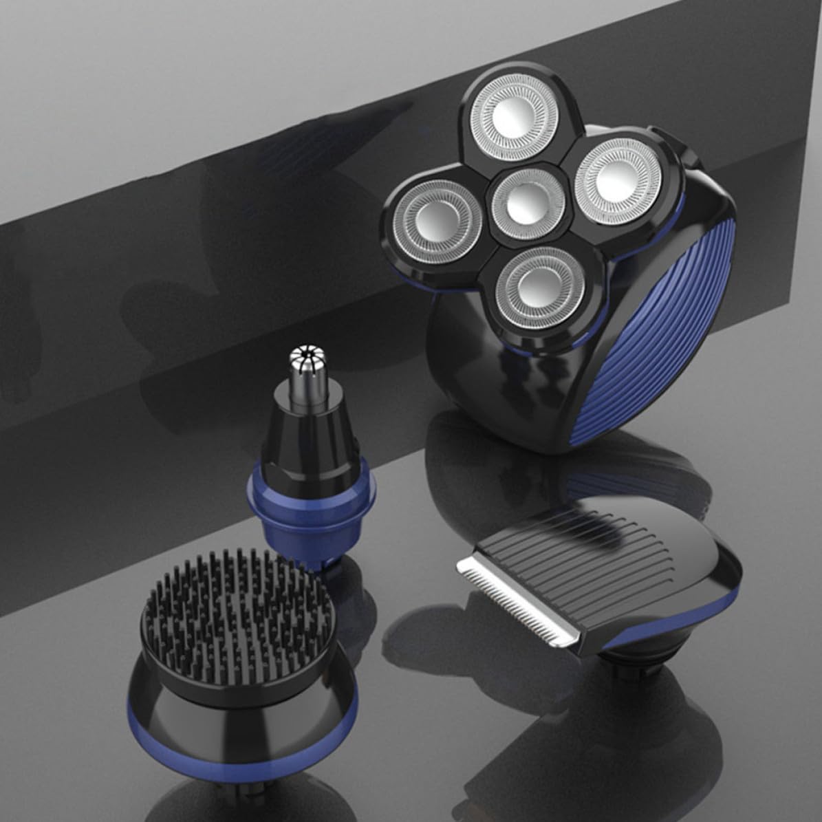 VILLCASE Rasoio Elettrico da Uomo Multifunzione 5 Lame Galleggianti, Ricaricabile Usb, Design Ipx5, per Barba, Capelli e Rasatura della Cute
