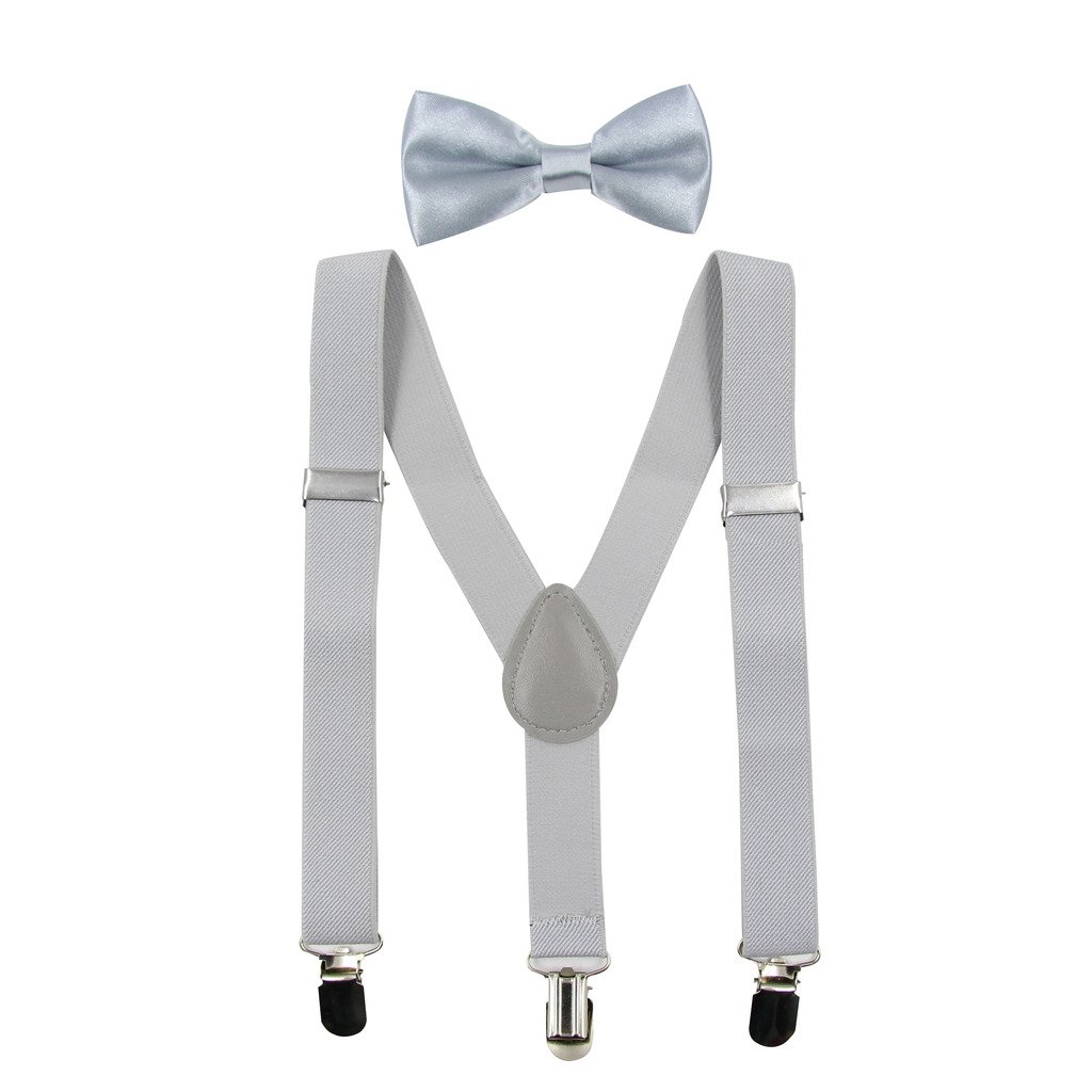 Hanerdun Boys Light Gray Kids Braces Bowtie Sets Adjustable Suspenders With Bow Ties Gift Idea For And Girls, One Size