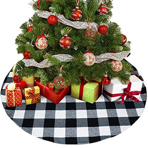 Senneny-48-Inch-Buffalo-Plaid-Christmas-Tree-Skirt-Larger-3-Inch-Black-and-White-Checked-Tree-Skirts-Mat-for-Christmas-Holiday-Party-Decorations-4-ft-Diameter-48-Inch-Black-and-White Senneny 48 Inch Buffalo Plaid Christmas Tree Skirt Larger 3 Inch Black and White Checked Tree Skirts Mat for Christmas Holiday Party Decorations 4 ft Diameter 48 Inch Black and White