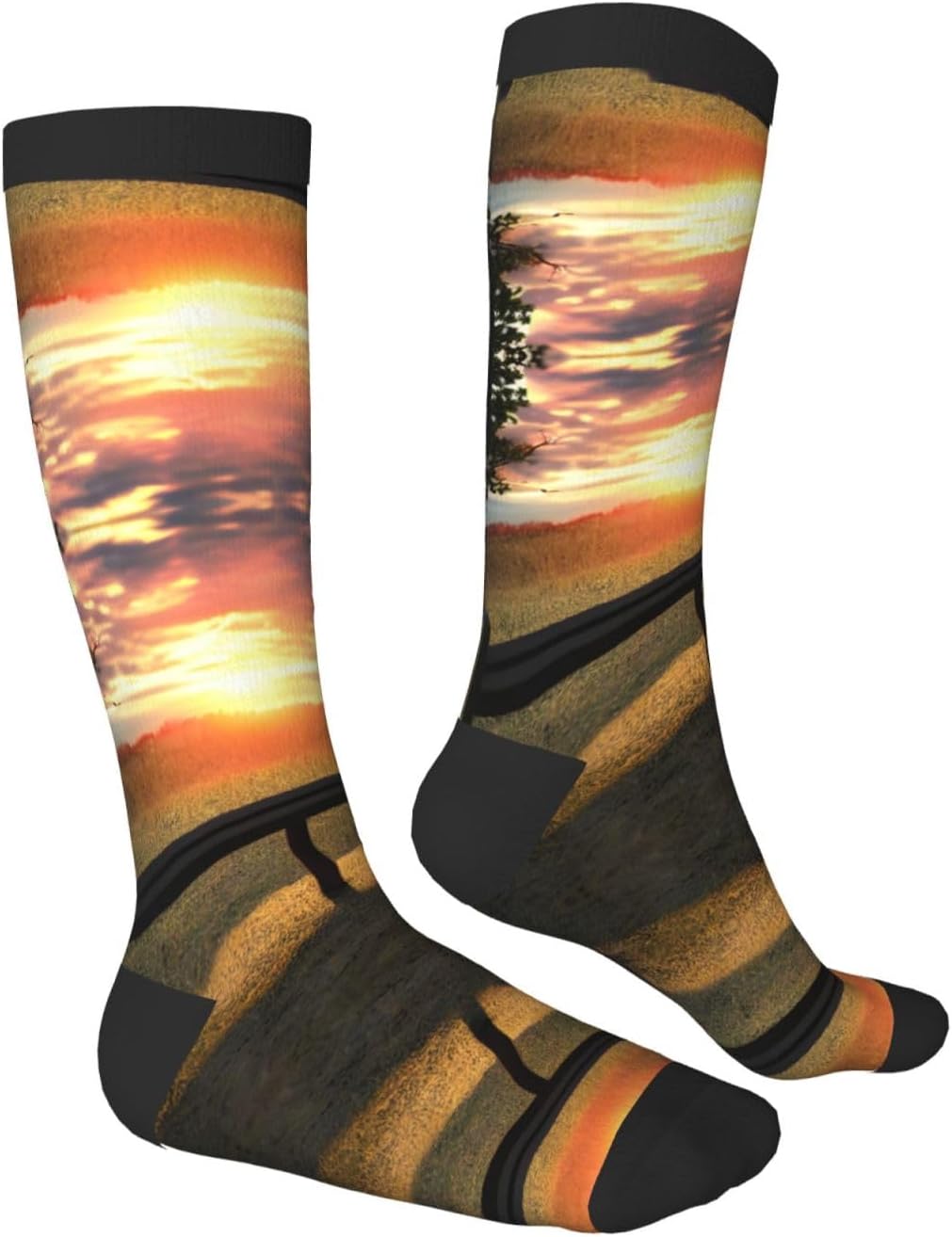 Lonely Bench Sunset Print Breathable Crew Neck Athletic High Socks,Suitable For Sports,Running,And Travel.