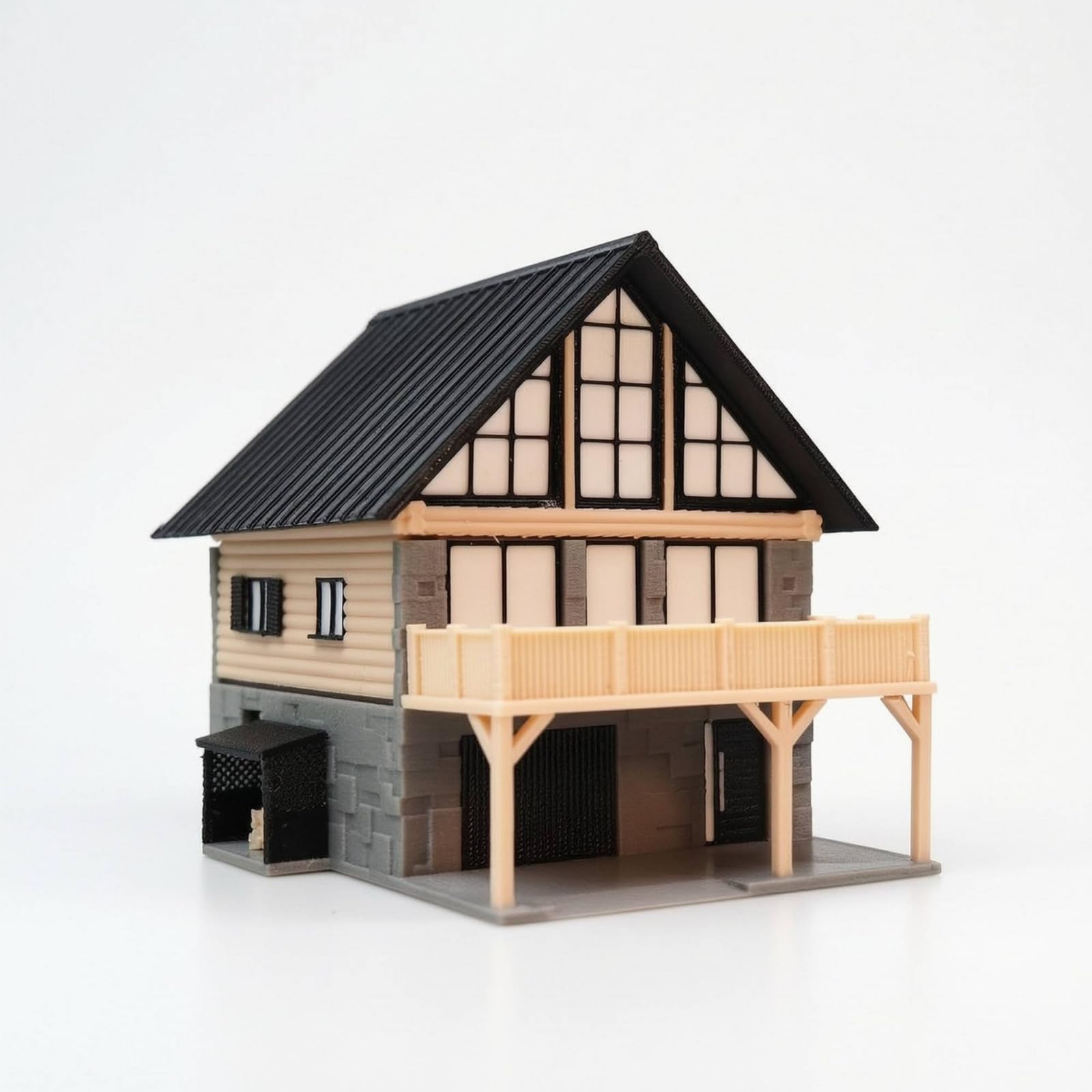 mit Balkon zweistöckig Miniatur Maßstab 1:64 Diorama-Haus für Sammler, Modelleisenbahn, Vitrinen-Display