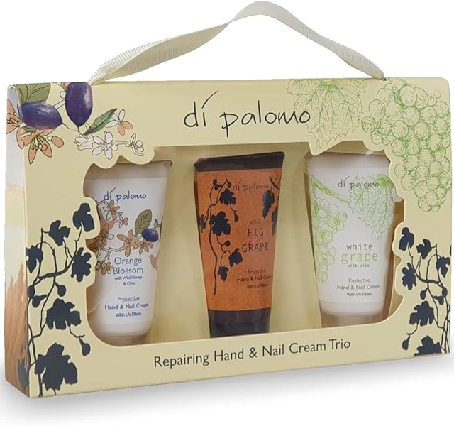 Di Palomo Reparing Hand & Nail Cream Trio. Hand Cream Set. Hand Moisturiser with Nail Care & Skin Care. Hand Cream Gifts for Women. Hand Cream for Very Dry Hands. Hand Cream Gift Sets.