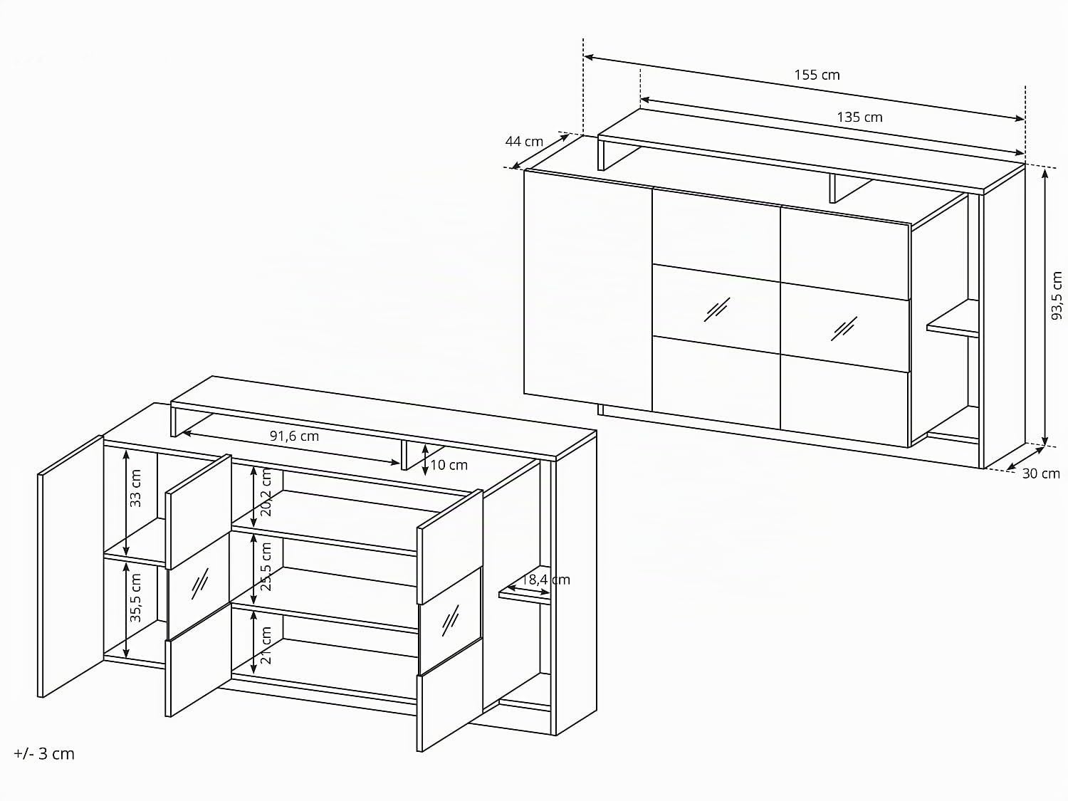 Vente-unique - Buffet 3 Portes et 3 niches avec LEDs - Coloris : Naturel et Anthracite - IDESIA